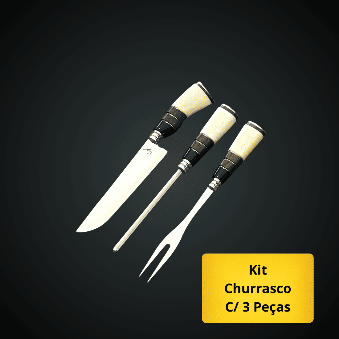 Kit VF Faca, Chaira e Garfo 8" Aço Inox 420 - Cabo Osso, Resina e Madeira Kit VF Faca, Chaira e Garfo 8" Aço Inox 420 - Cabo Osso, Resina e Madeira