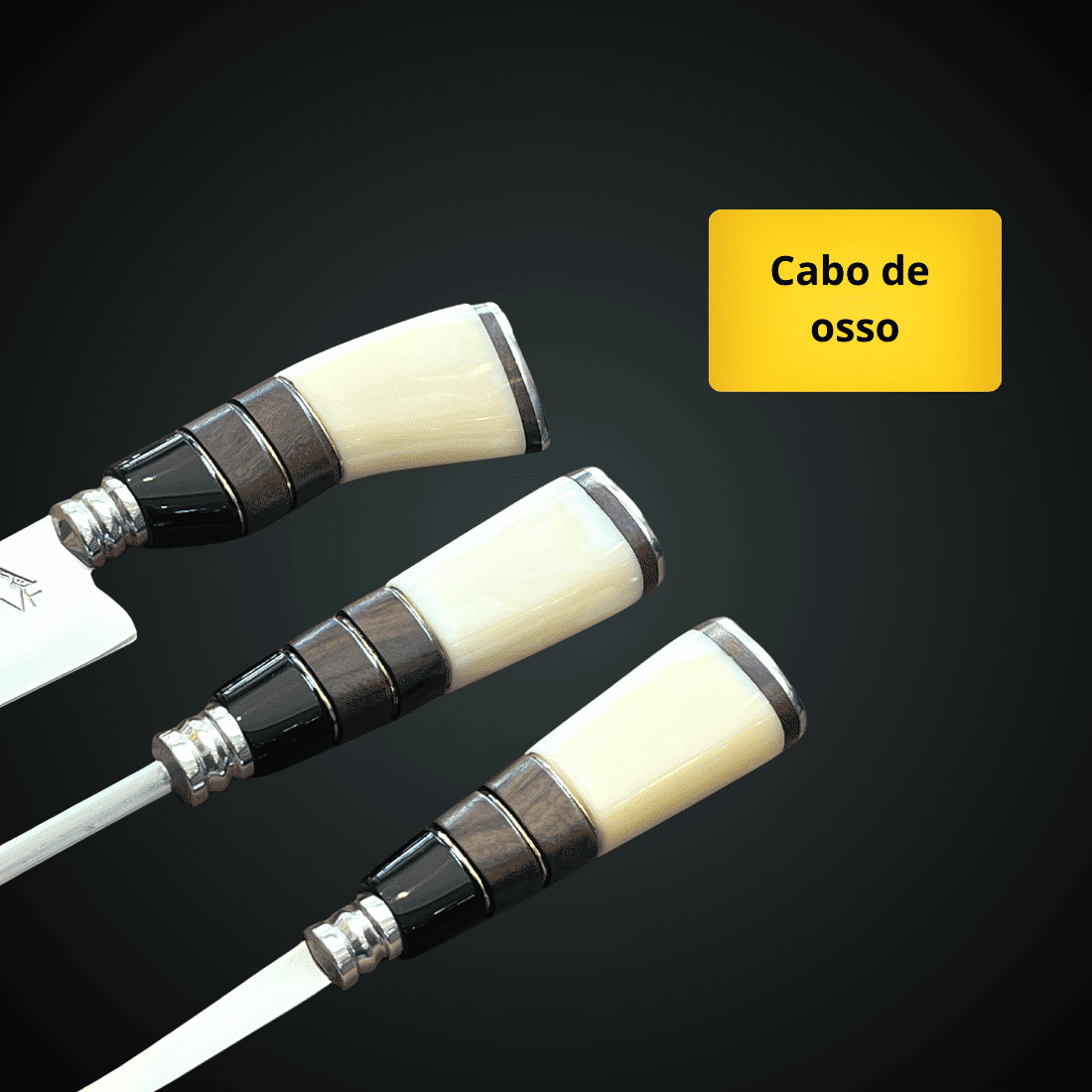 Kit VF Faca, Chaira e Garfo 8" Aço Inox 420 - Cabo Osso, Resina e Madeira Kit VF Faca, Chaira e Garfo 8" Aço Inox 420 - Cabo Osso, Resina e Madeira