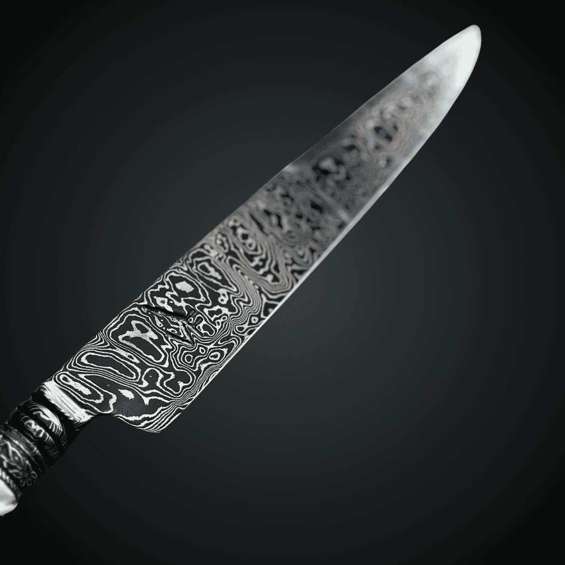 Faca Churrasco VF Artesanal 9" Forjada Aço Damasco Cabo Osso
