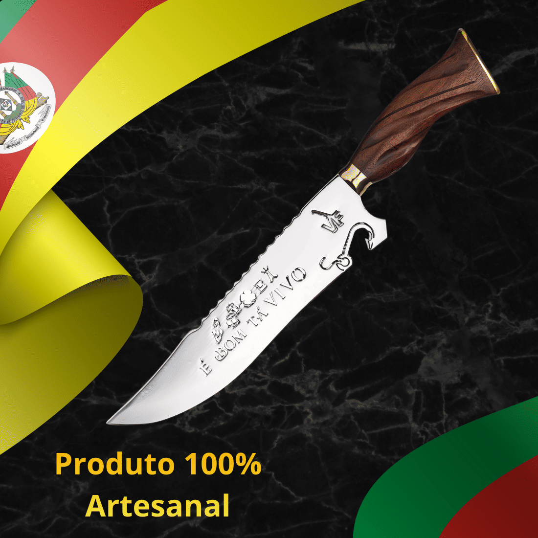 Faca Churrasco Picanheira 9“ É Bom Tá Vivo - Aço Inox 420 - Cabo Torneado