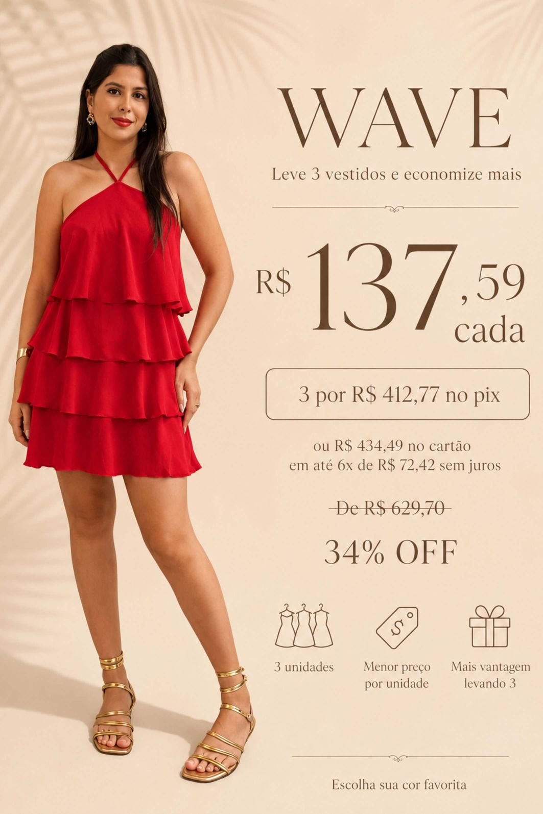 LEVE 3 VESTIDOS SINTÉTICO WAVE E GANHE DESCONTO ESPECIAL LEVE 3 VESTIDOS SINTÉTICO WAVE E GANHE DESCONTO ESPECIAL