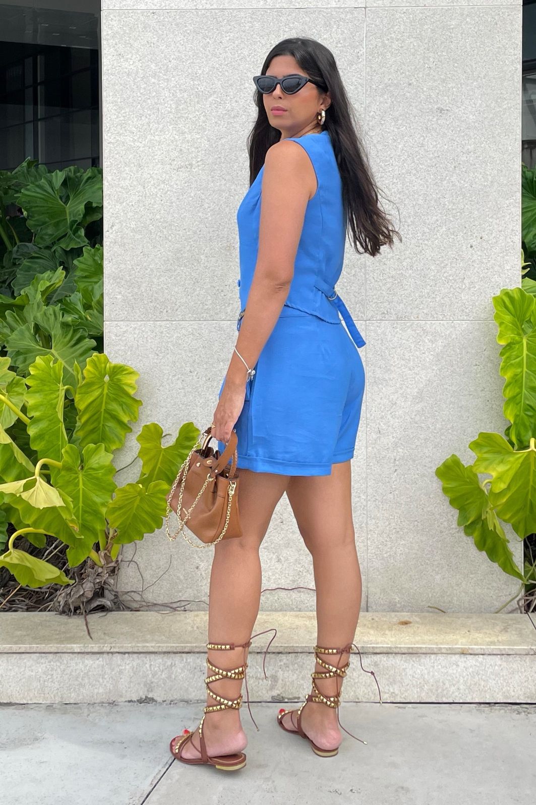 Conjunto Feminino Alfaiataria Short Colete Napoli - Azul Claro