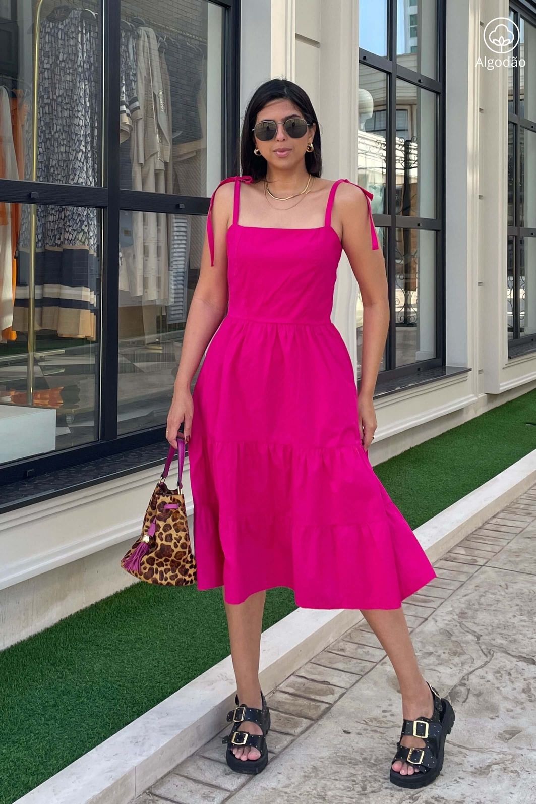 Vestido Midi Camadas De Alças Tricoline Algodão Pitaya Sleshe