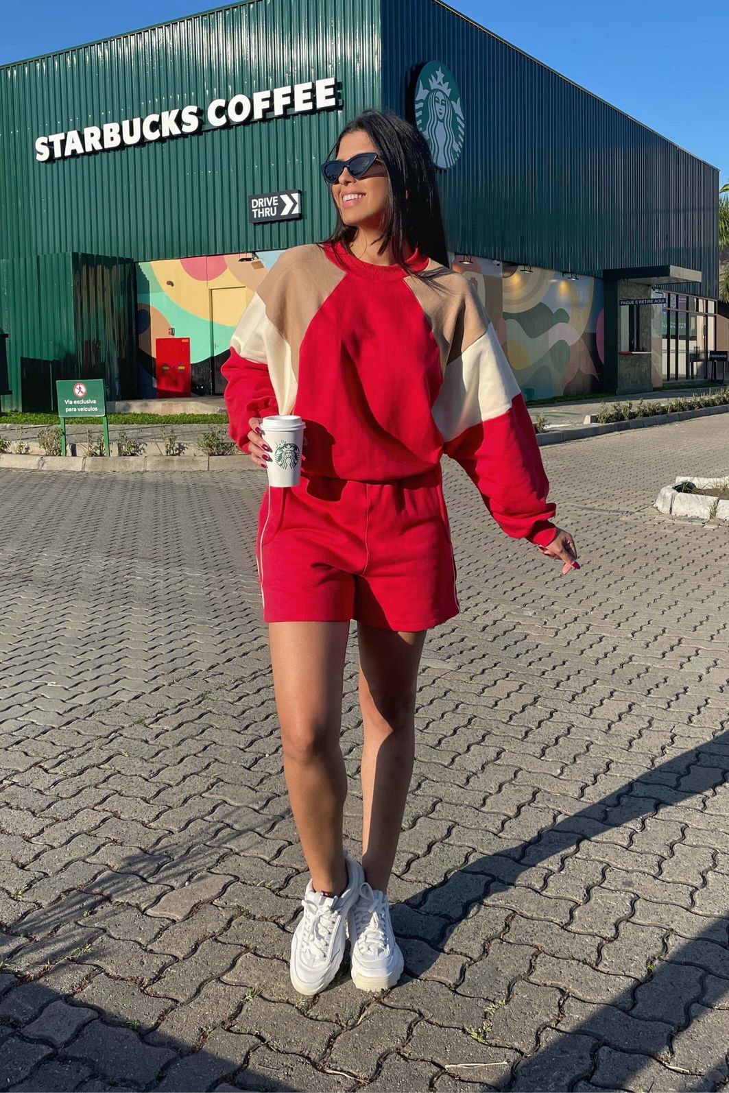 Conjunto Moletom Felpado Feminino Short Blusa Manga Longa Inverno Delta Vermelho