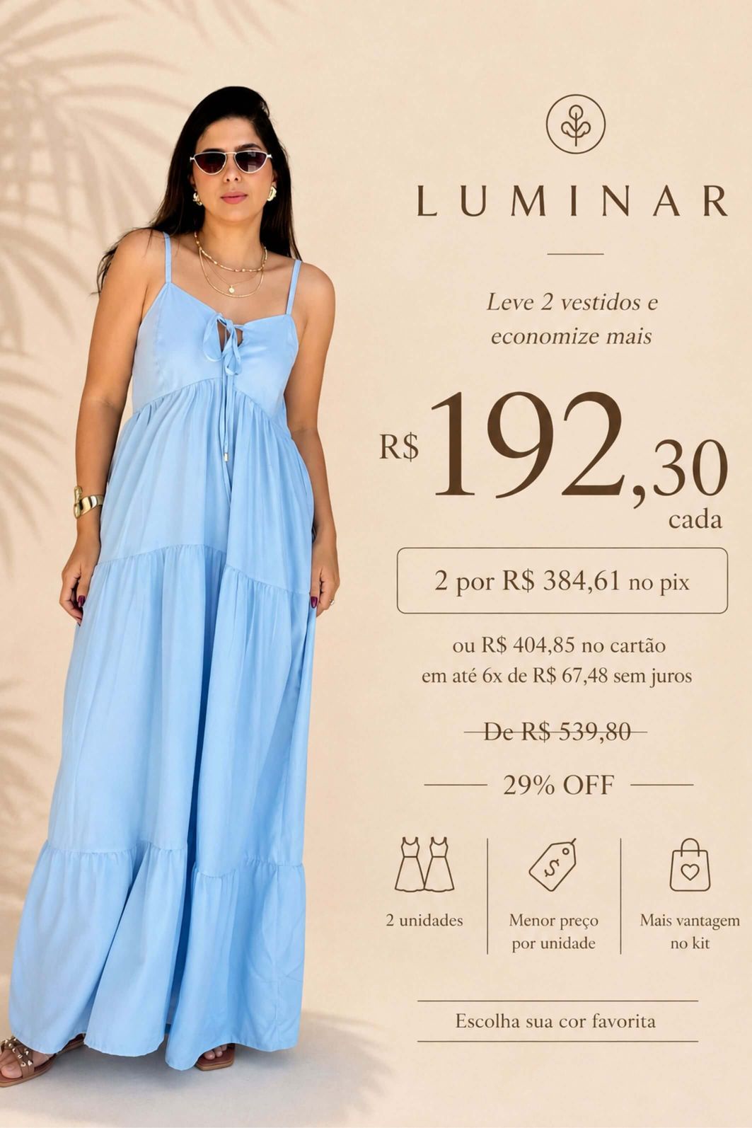LEVE 2 VESTIDOS MIDI VISCOSE LUMINAR E GANHE DESCONTO ESPECIAL LEVE 2 VESTIDOS MIDI VISCOSE LUMINAR E GANHE DESCONTO ESPECIAL