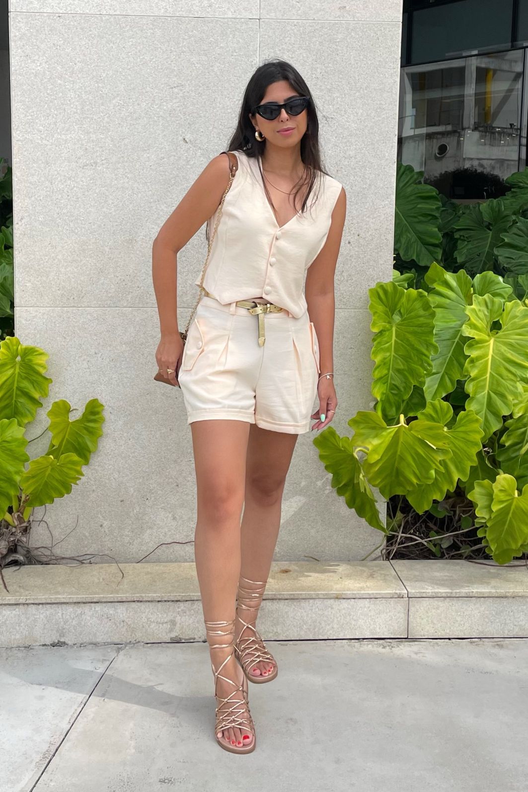 Conjunto Feminino Alfaiataria Short Colete Napoli - Champanhe