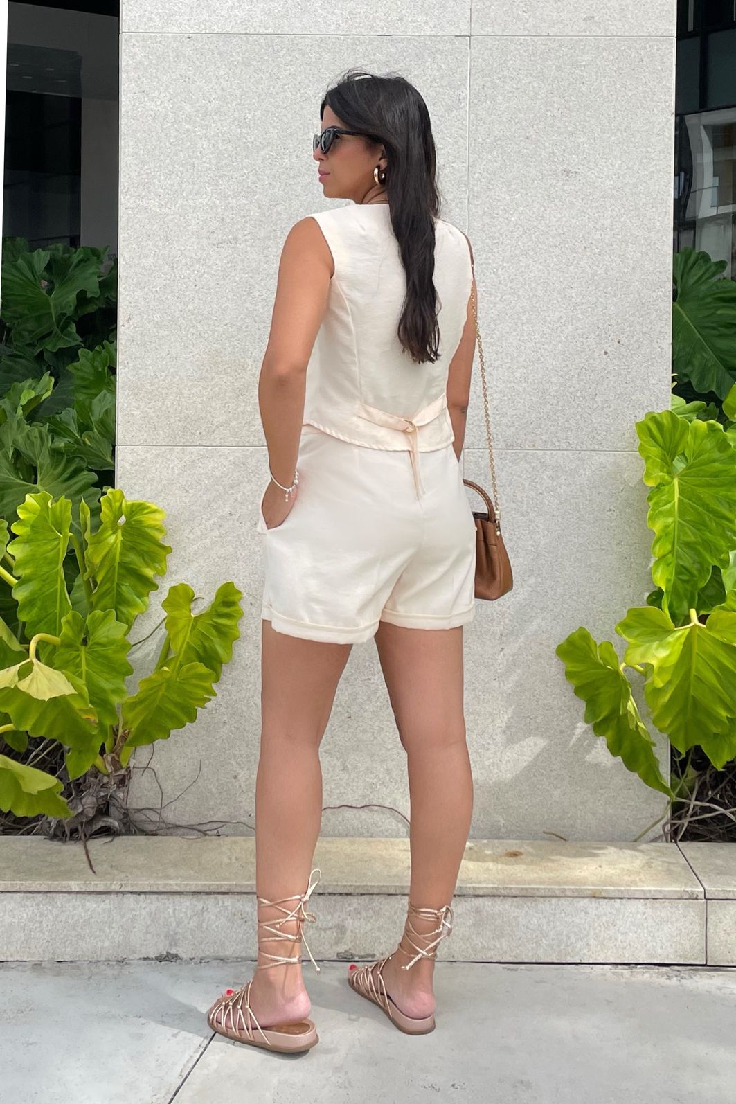 Conjunto Feminino Alfaiataria Short Colete Napoli - Champanhe