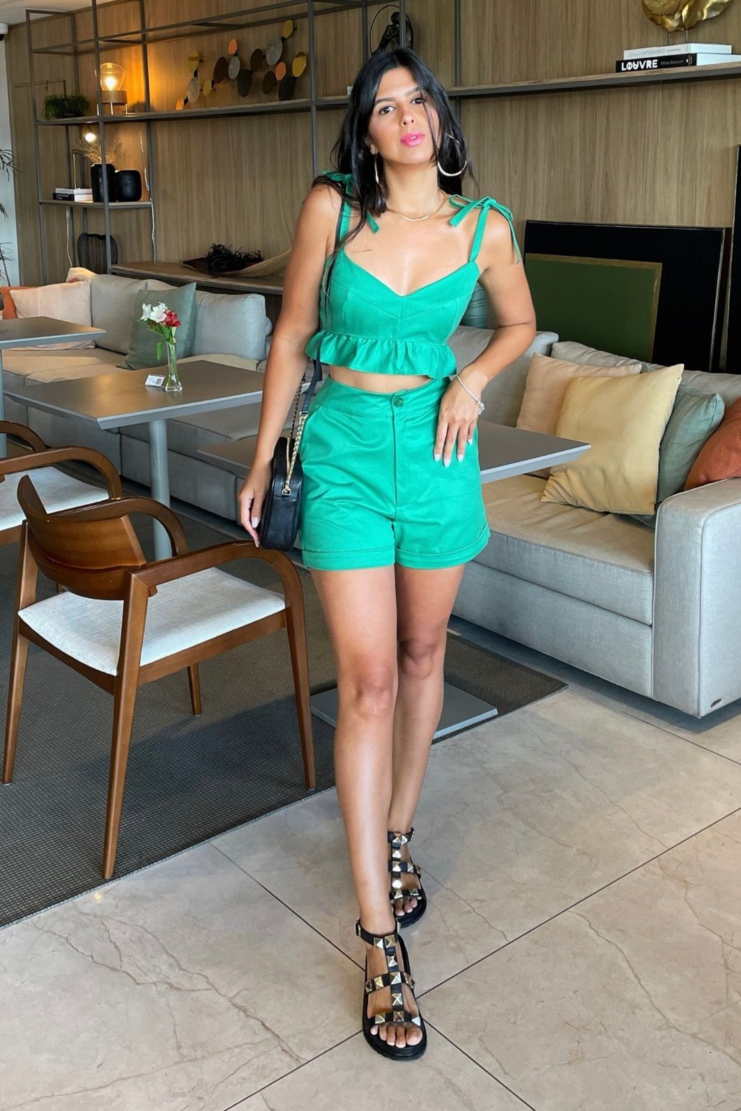 Conjunto Feminino Cropped e Short Santi Verde