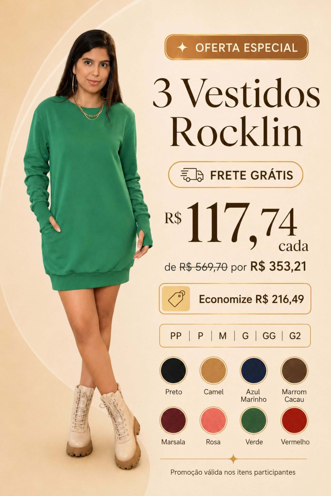 LEVE 3 VESTIDOS MOLETONS FELPADOS ALGODÃO ROCKLIN E GANHE DESCONTO ESPECIAL LEVE 3 VESTIDOS MOLETONS FELPADOS ALGODÃO ROCKLIN E GANHE DESCONTO ESPECIAL