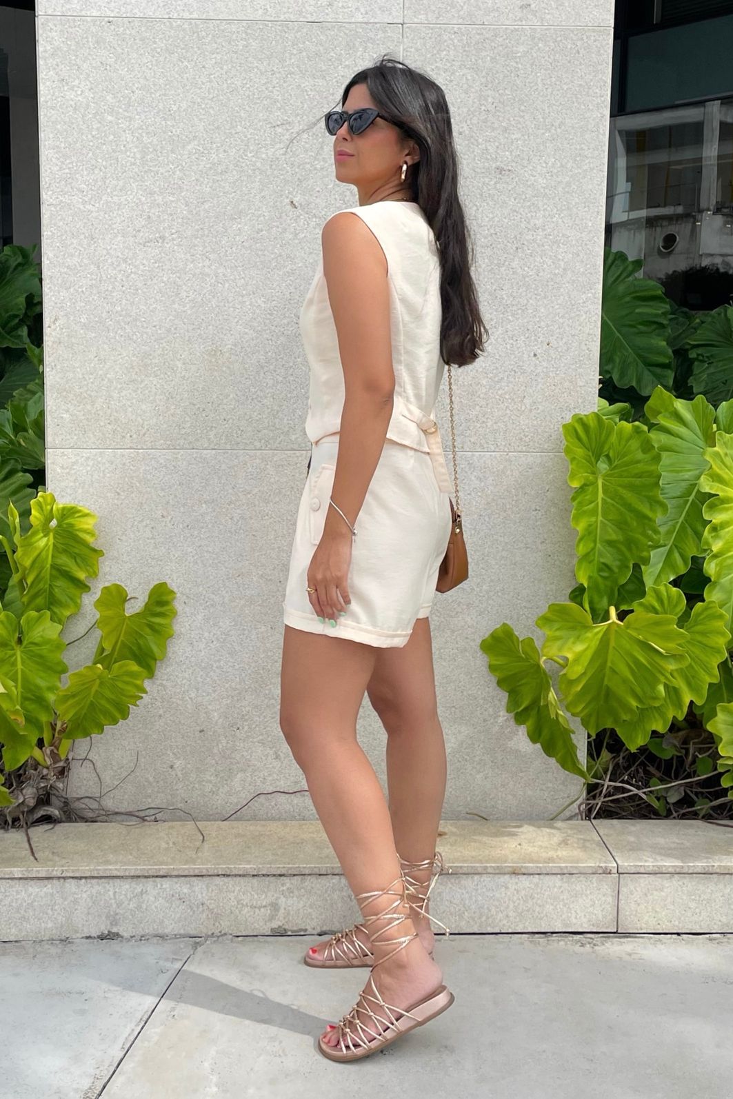 Conjunto Feminino Alfaiataria Short Colete Napoli - Champanhe