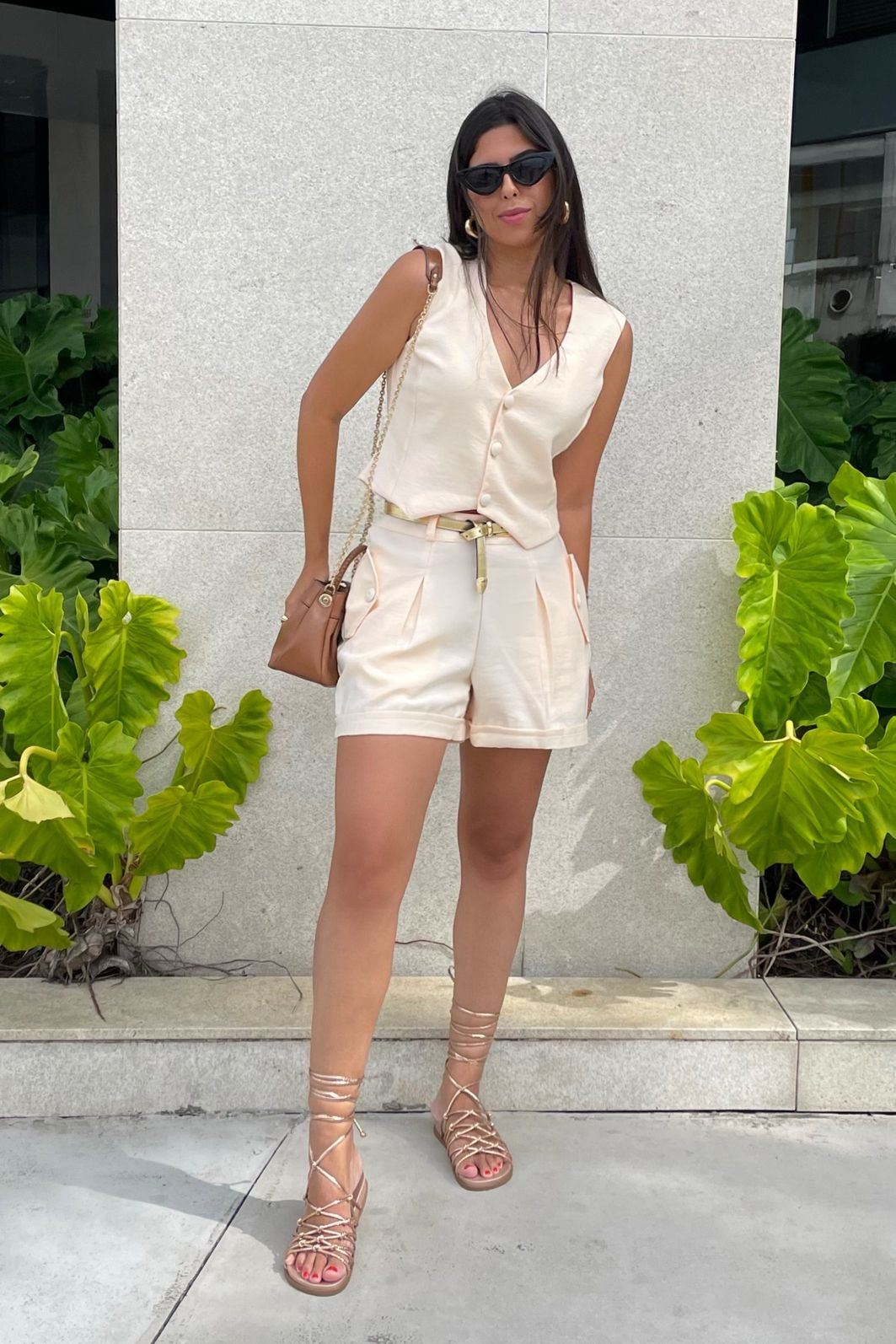 Conjunto Feminino Alfaiataria Short Colete Napoli - Champanhe