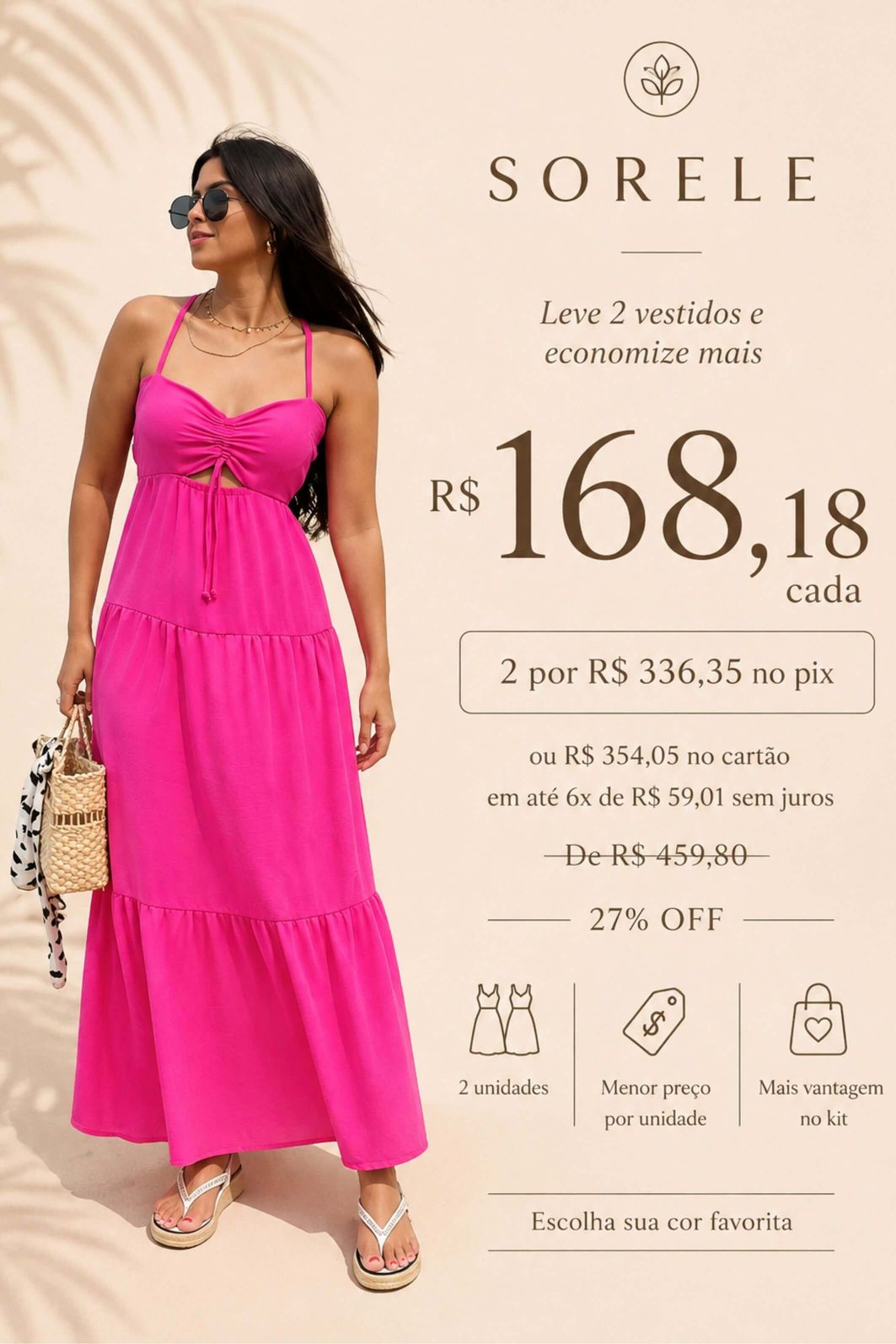 LEVE 2 VESTIDOS LONGUETE SINTÉTICO SORELE E GANHE DESCONTO ESPECIAL LEVE 2 VESTIDOS LONGUETE SINTÉTICO SORELE E GANHE DESCONTO ESPECIAL