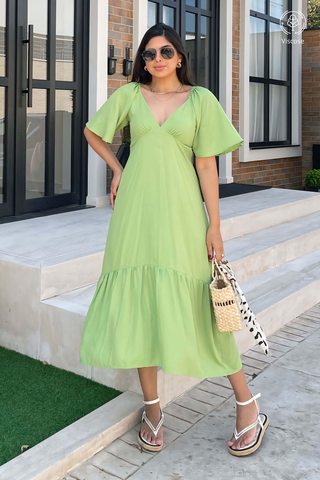 Viscolinho Vestido Midi Transpassado Riachuelo Vestido Midi Evasê