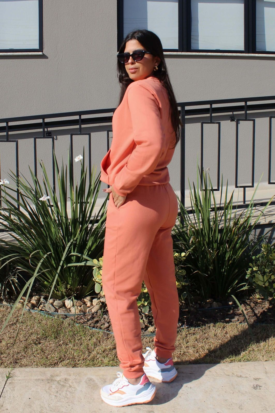 Conjunto moletom feminino felpado Calça Jogger Blusa Manga Longa