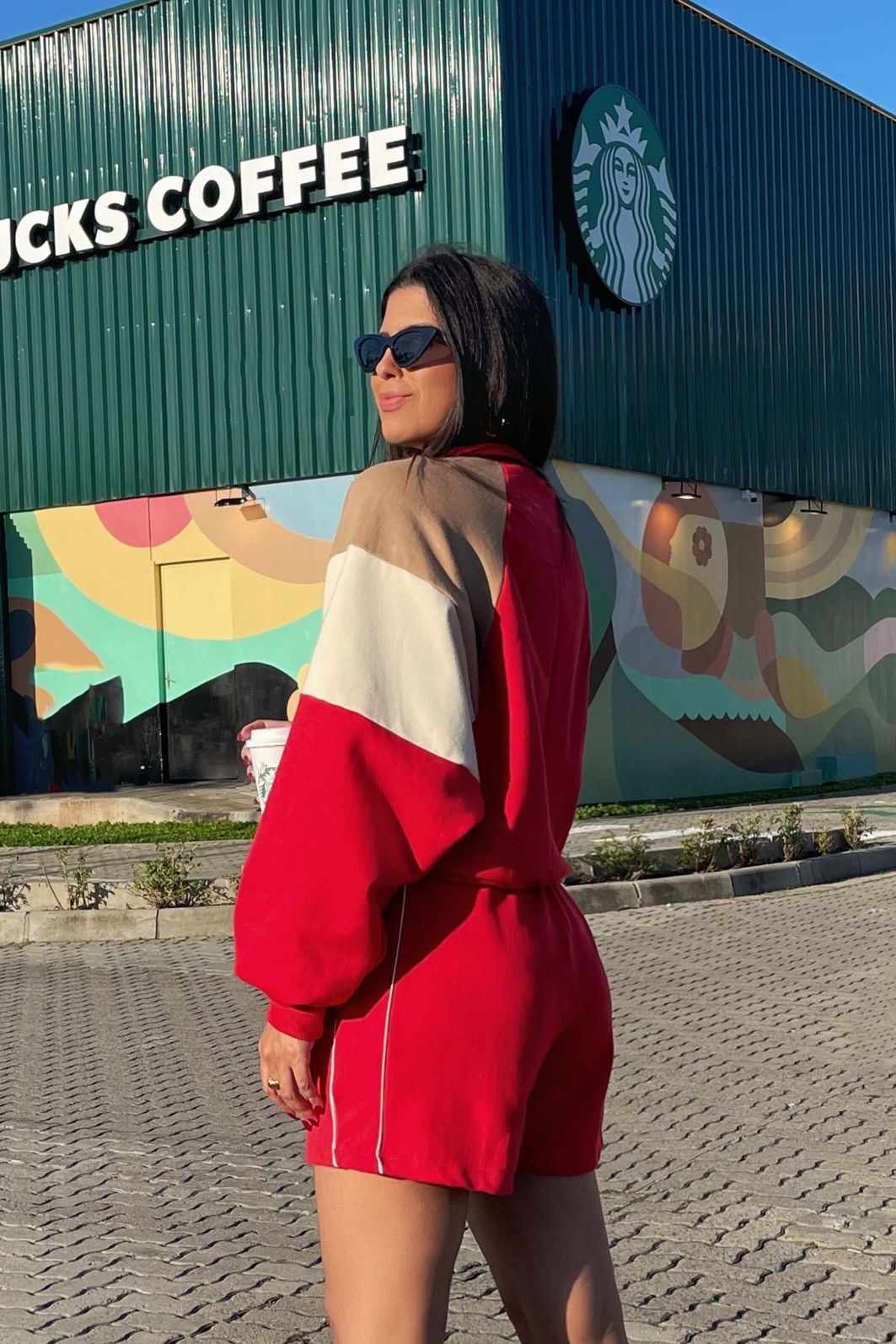 Conjunto Moletom Felpado Feminino Short Blusa Manga Longa Inverno Delta Vermelho