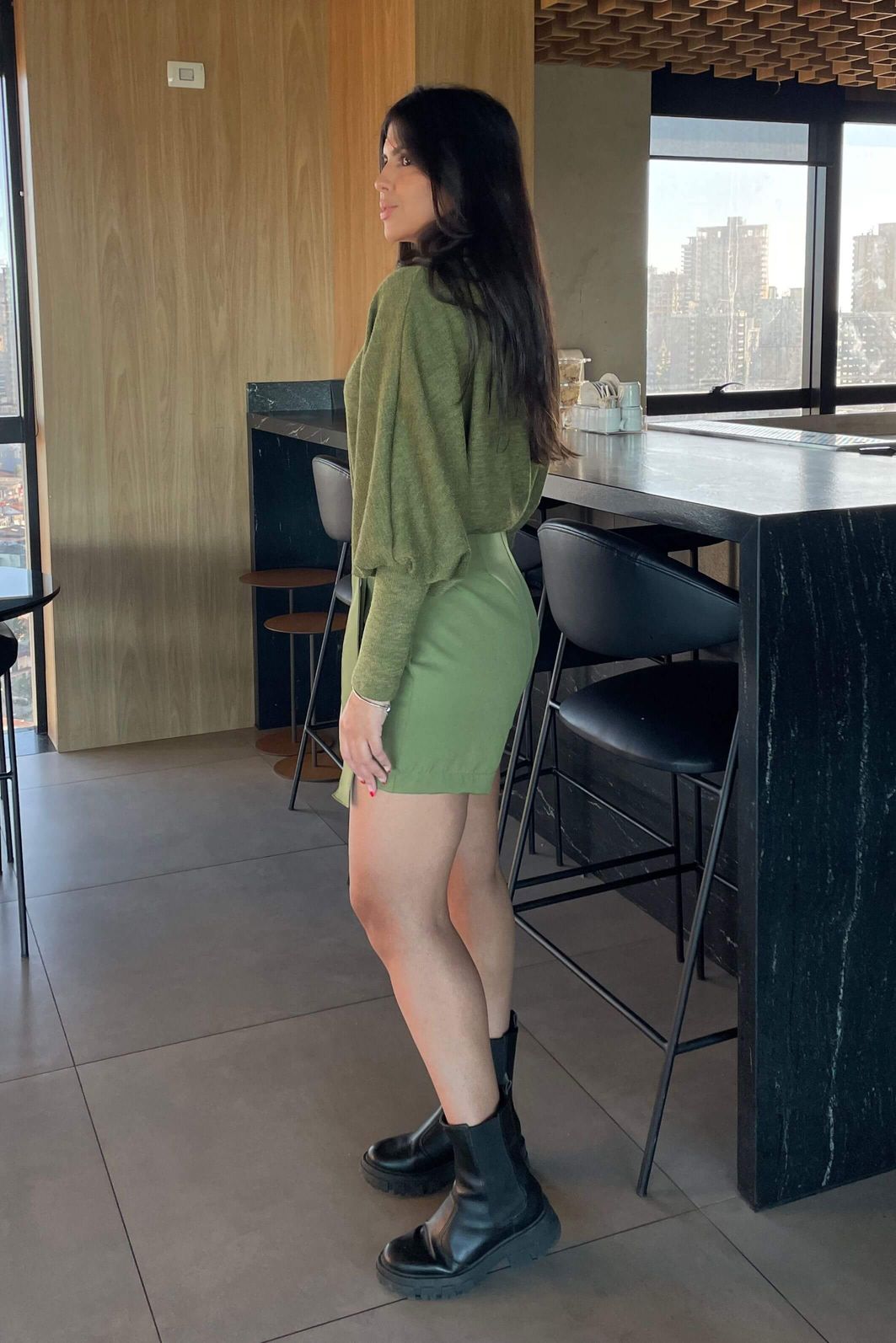 Short Saia Alfaiataria Cintura Alta Mia Verde Militar