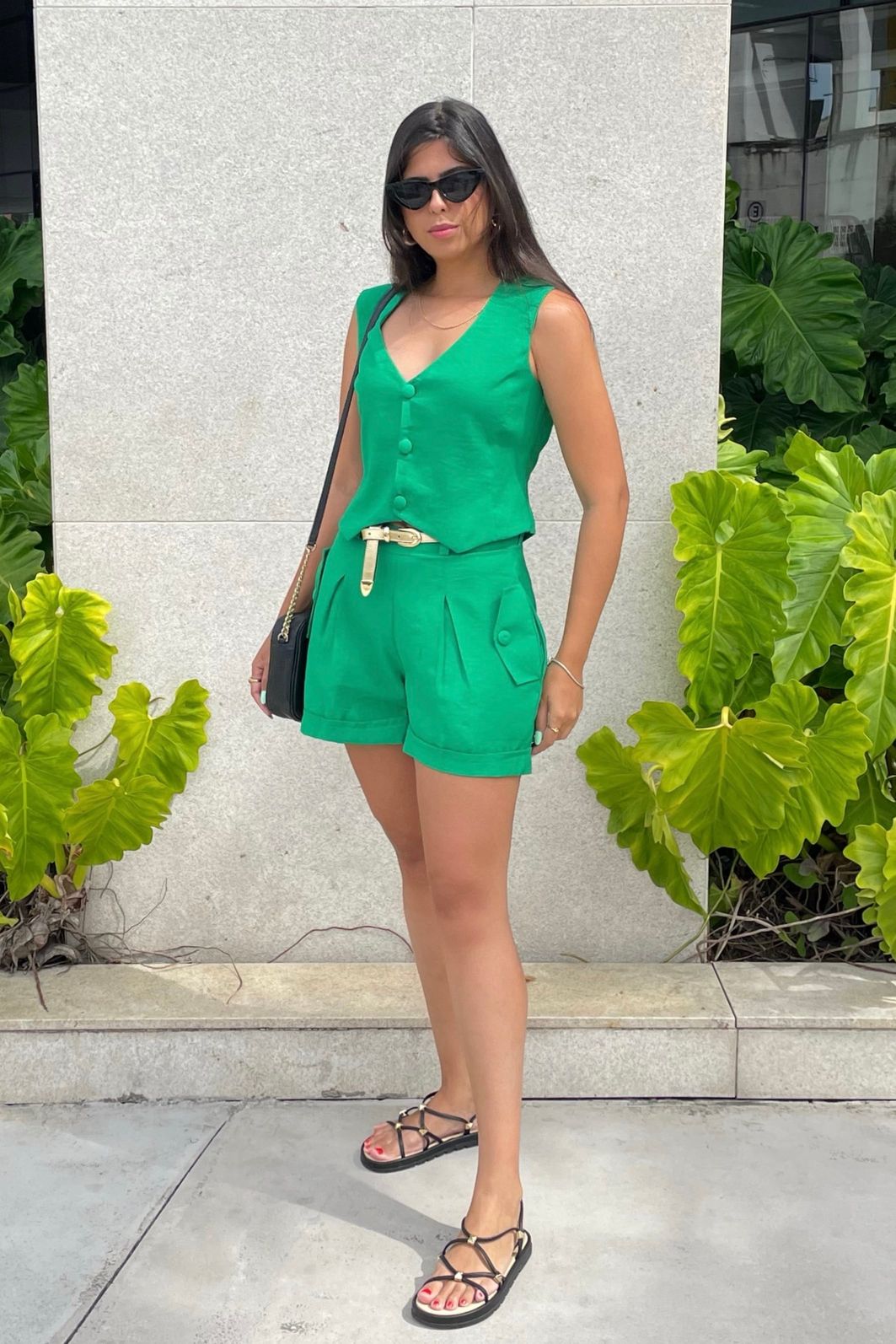 Conjunto Feminino Alfaiataria Short Colete Napoli - Verde Conjunto Feminino Alfaiataria Short Colete Napoli - Verde