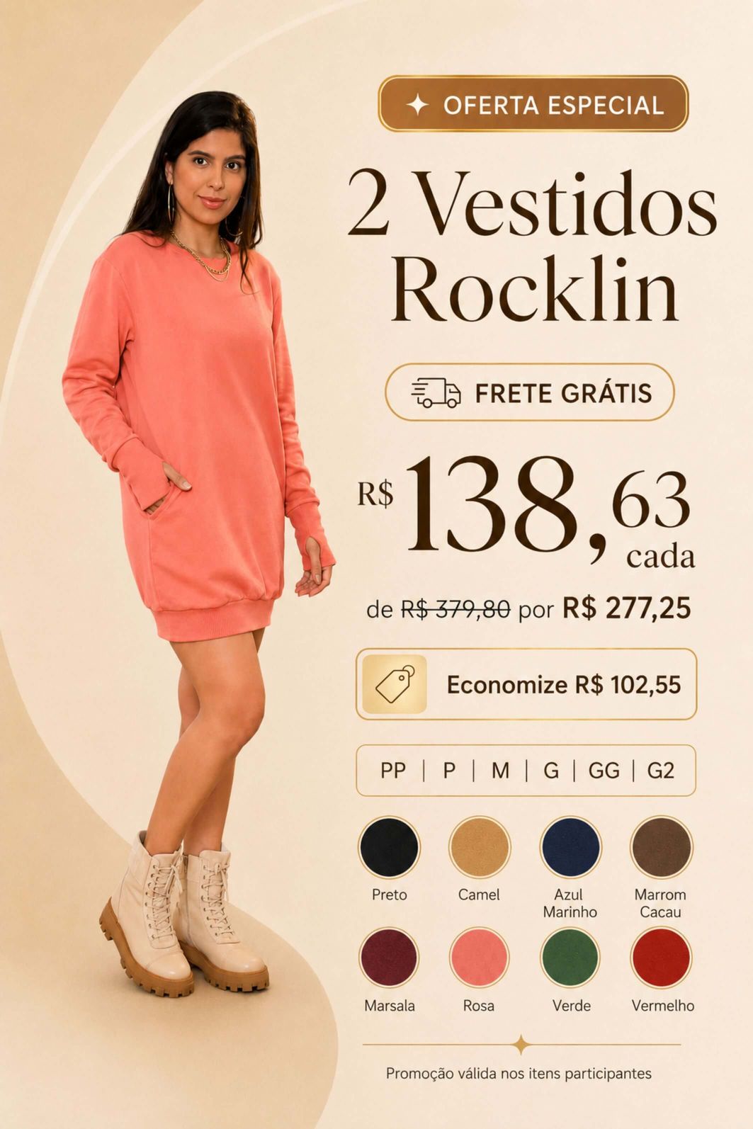 LEVE 2 VESTIDOS MOLETONS FELPADOS ALGODÃO ROCKLIN E GANHE DESCONTO ESPECIAL LEVE 2 VESTIDOS MOLETONS FELPADOS ALGODÃO ROCKLIN E GANHE DESCONTO ESPECIAL