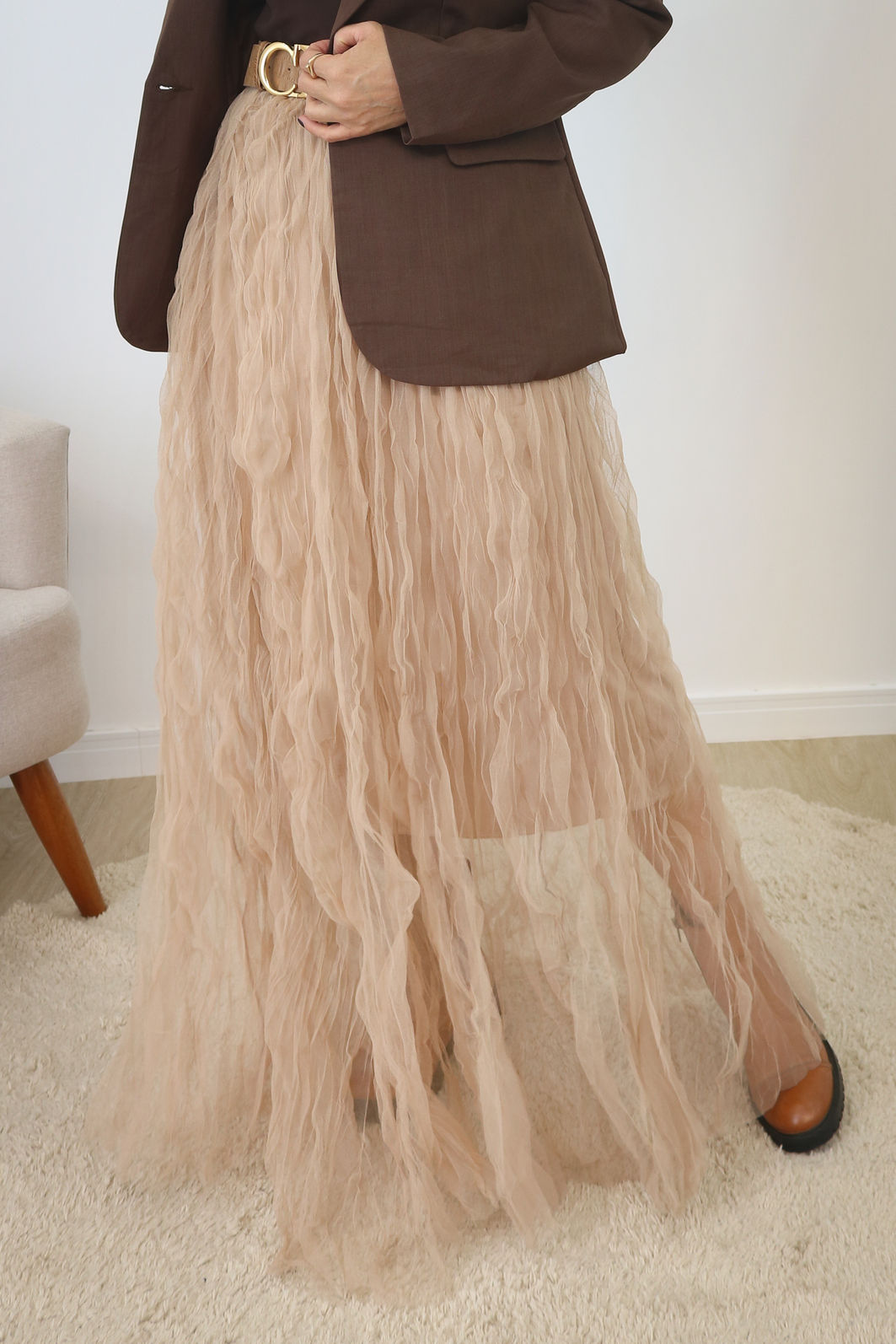 Saia Longa Tule Com Texturas - Mocca Saia Longa Tule Com Texturas - Mocca