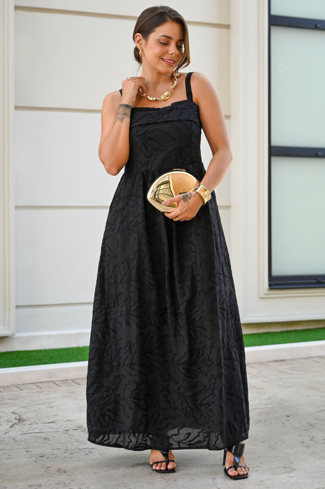 Vestido Tulum Tecido Bordado - Preto