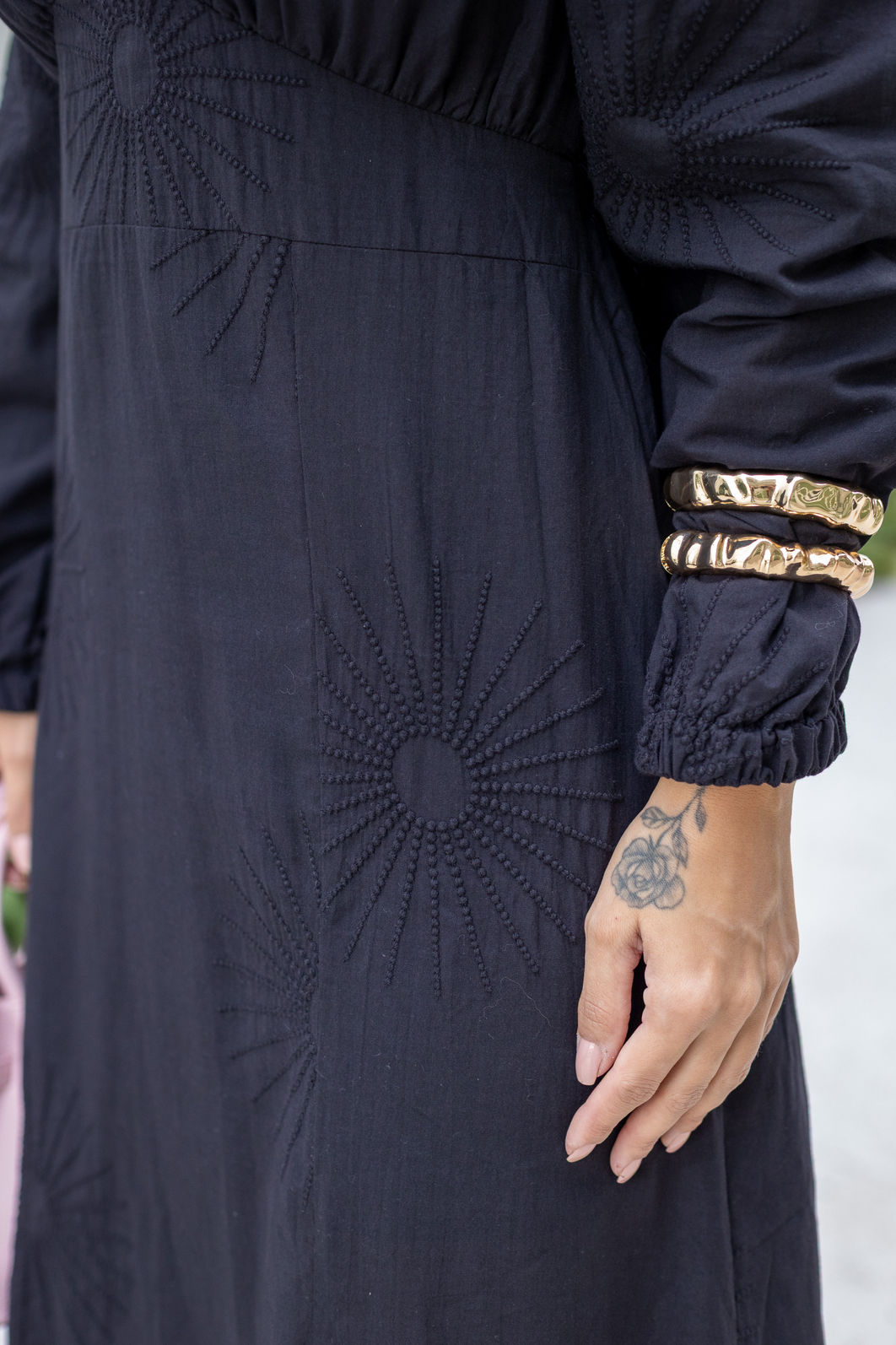 Vestido Malu Manga Longa - Preto Bordado de Algodão Vestido Malu Manga Longa - Preto Bordado de Algodão