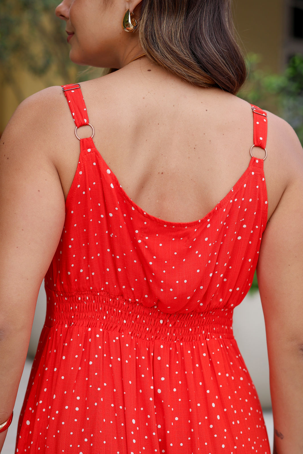 Vestido Marília Longo com Alças Reguláveis - Poá Branco e Vermelho Vestido Marília Longo com Alças Reguláveis - Poá Branco e Vermelho