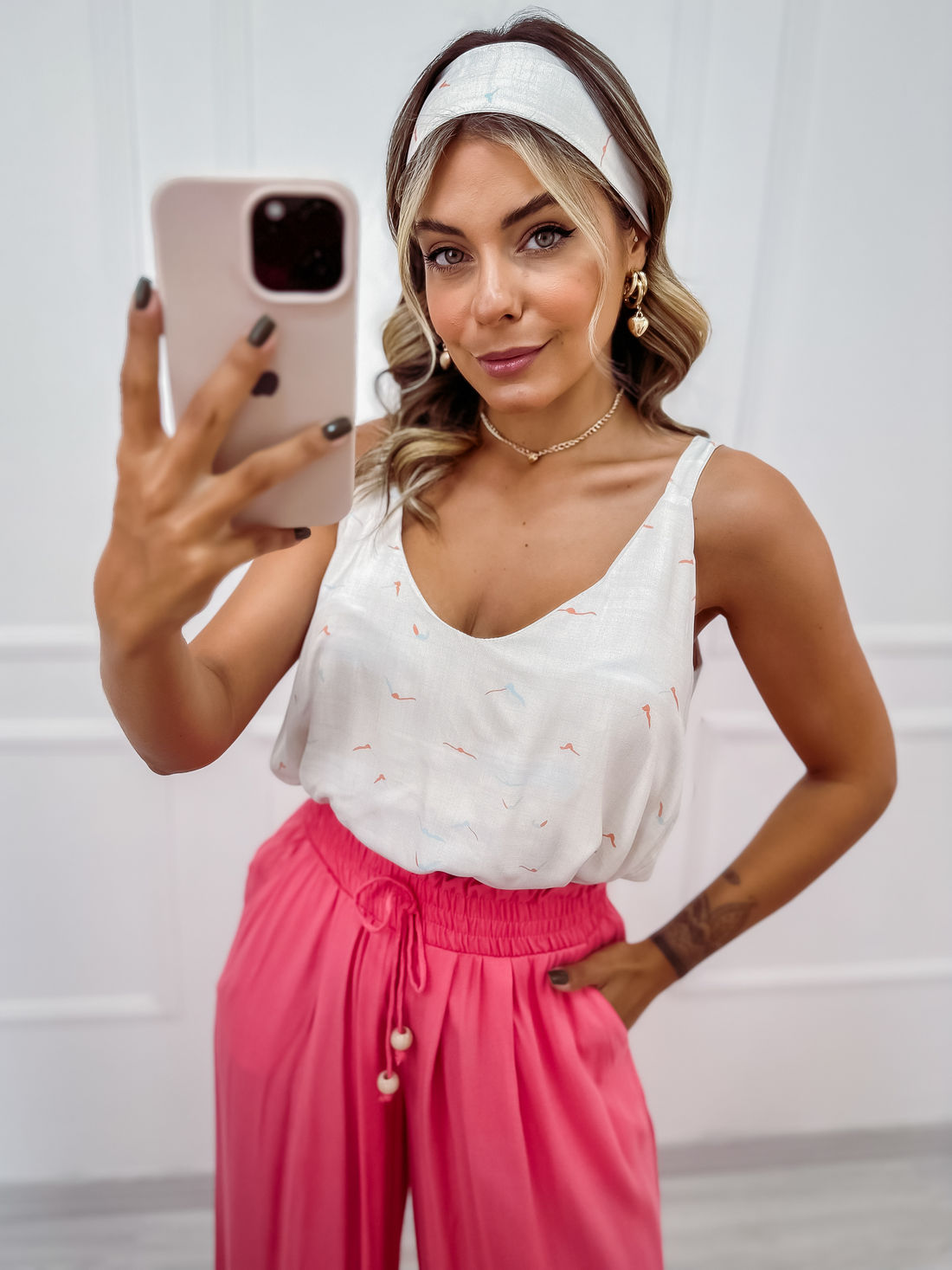 Calça Pantalona Valentina com bolsos - Coral