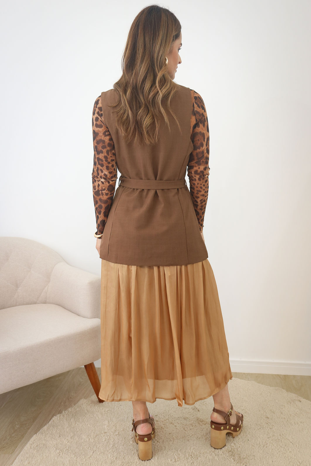 Colete Alfaiataria Alongado Com Cinto - Café Colete Alfaiataria Alongado Com Cinto - Café