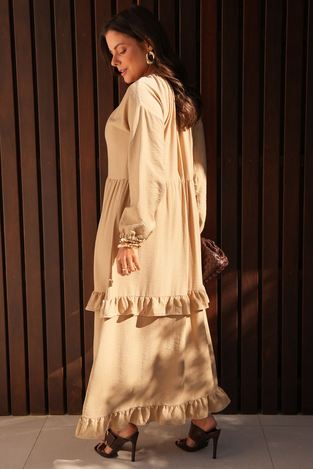 Vestido Norah - Bege Tecido Viscose e Poliamida Vestido Norah - Bege Tecido Viscose e Poliamida