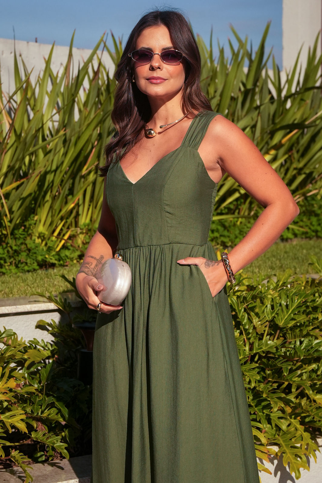 Vestido Cozumel em Tecido Plano de Viscose com Poliamida - Verde Vestido Cozumel em Tecido Plano de Viscose com Poliamida - Verde