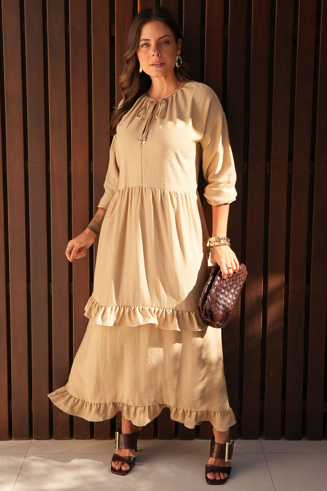 Vestido Norah - Bege Tecido Viscose e Poliamida Vestido Norah - Bege Tecido Viscose e Poliamida