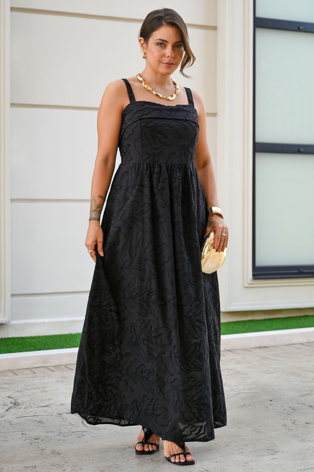 Vestido Tulum Tecido Bordado - Preto Vestido Tulum Tecido Bordado - Preto