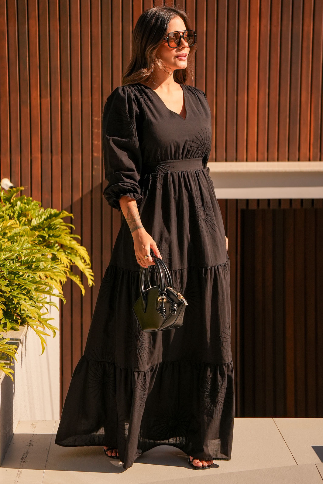 Vestido Lyra - Preto Bordado de Algodão