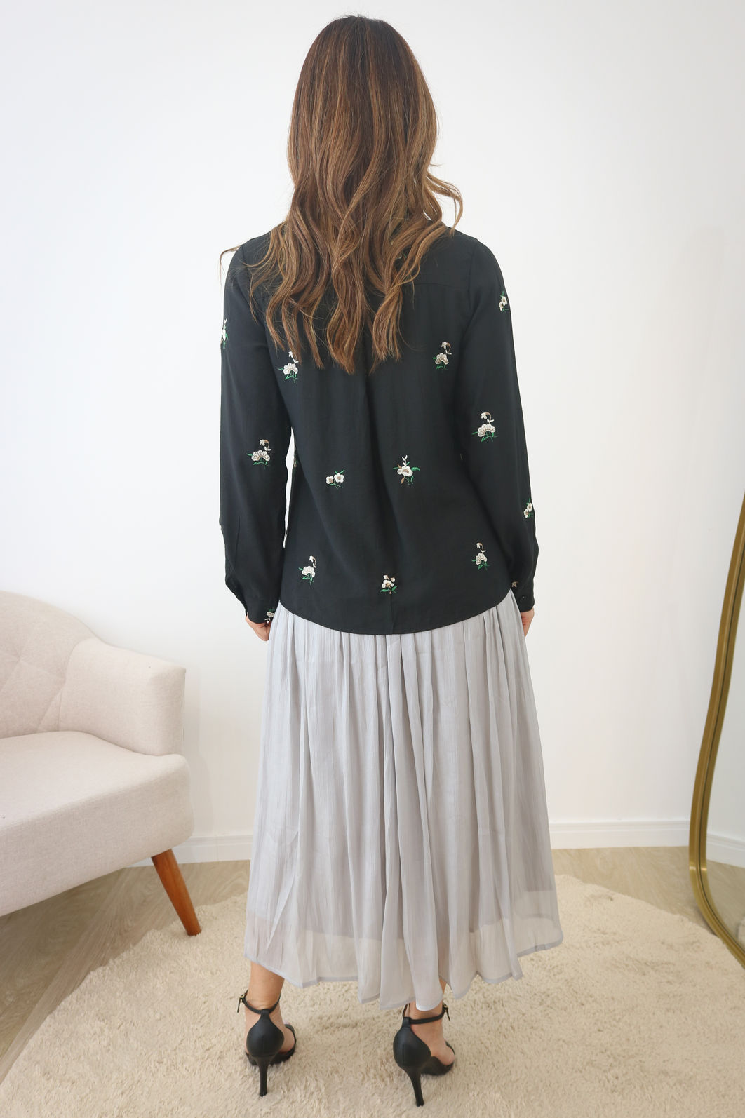 Camisa Bordada Tecido Plano  - Preto