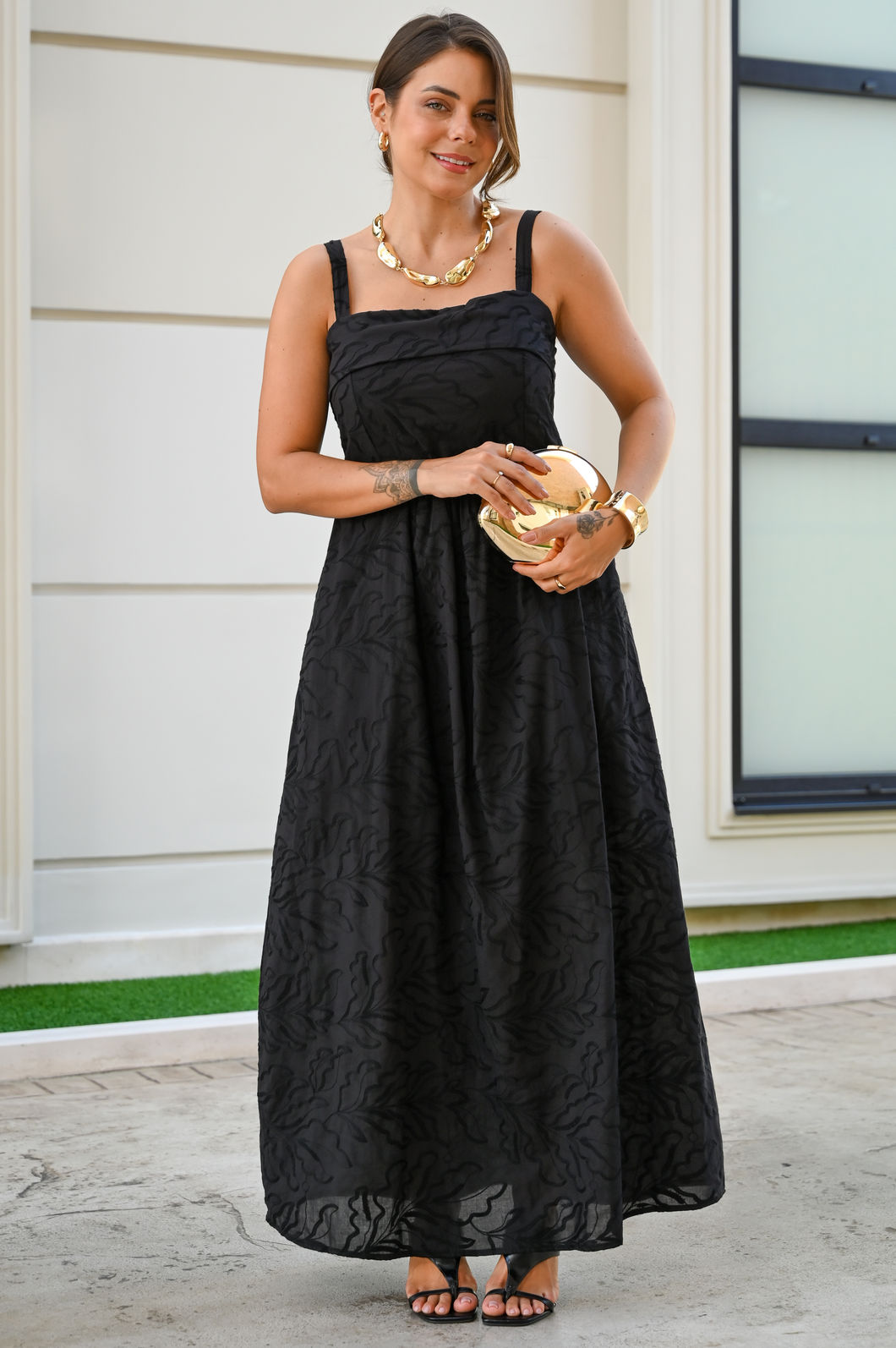 Vestido Tulum Tecido Bordado - Preto