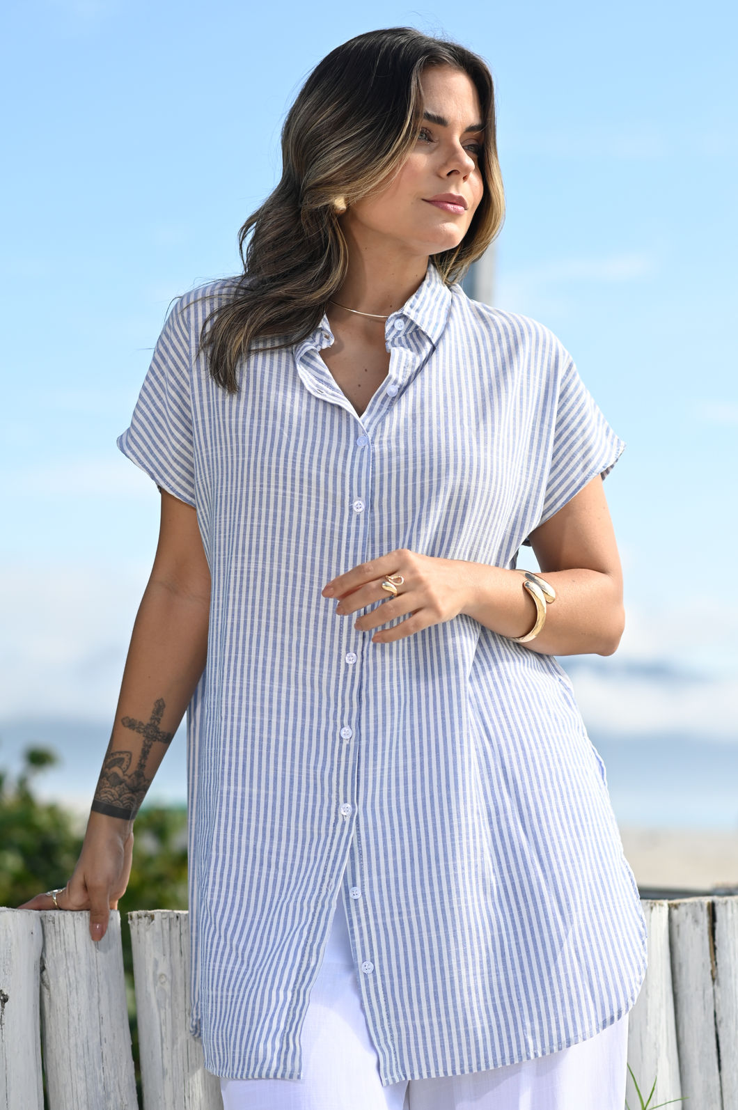 Camisa Lola - Listras Azul e Branco Camisa Lola - Listras Azul e Branco