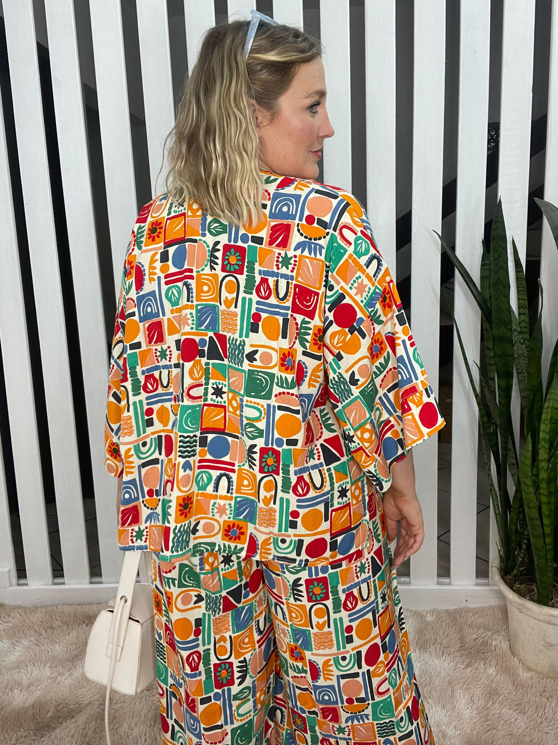 Kimono Sofia de Tecido de Viscose Estampado tnico Colorido