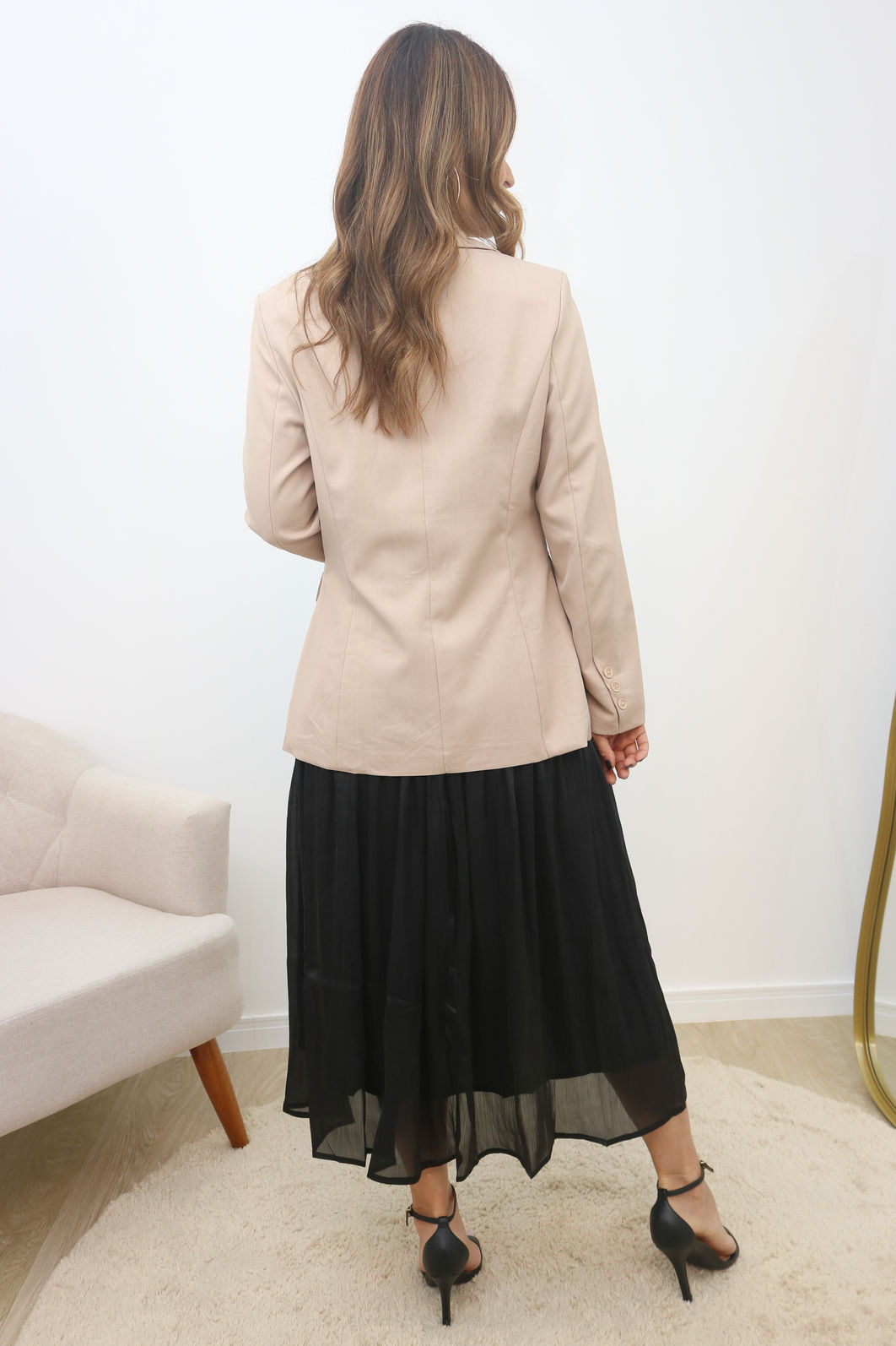 Saia Acetinada Midi Com Forro - Preto