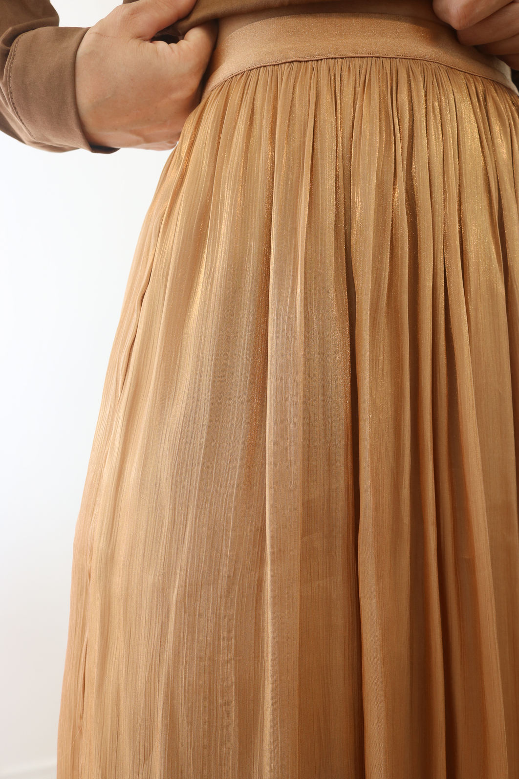 Saia Acetinada Midi Com Forro - Gold Nude