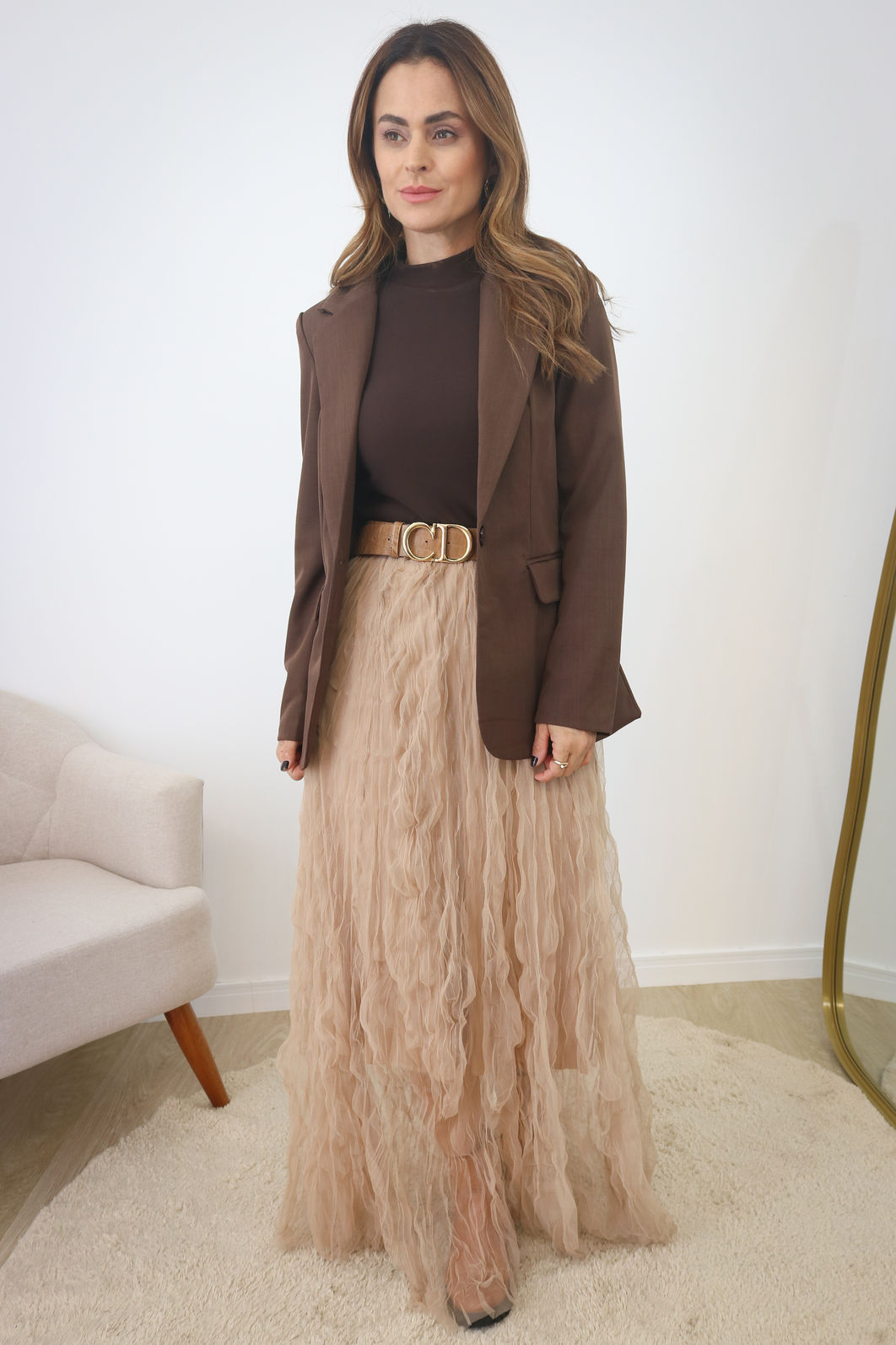 Saia Longa Tule Com Texturas - Mocca Saia Longa Tule Com Texturas - Mocca