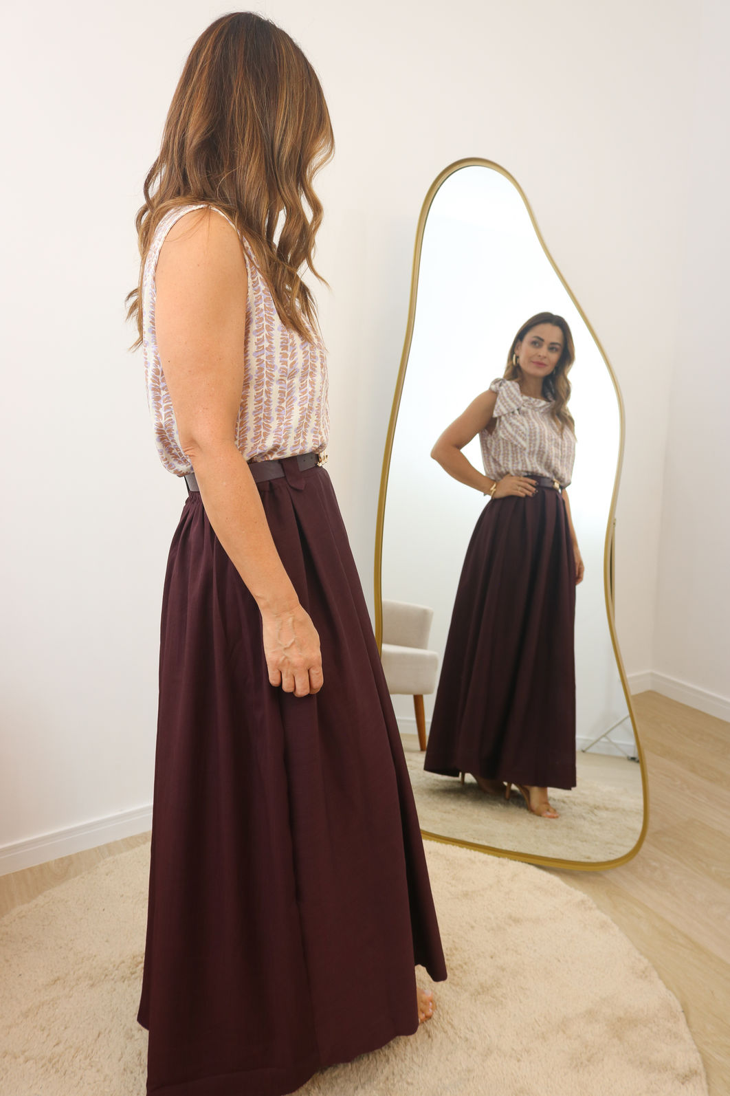 Saia Longa Godê Tecido Plano Encorpado - Vinho