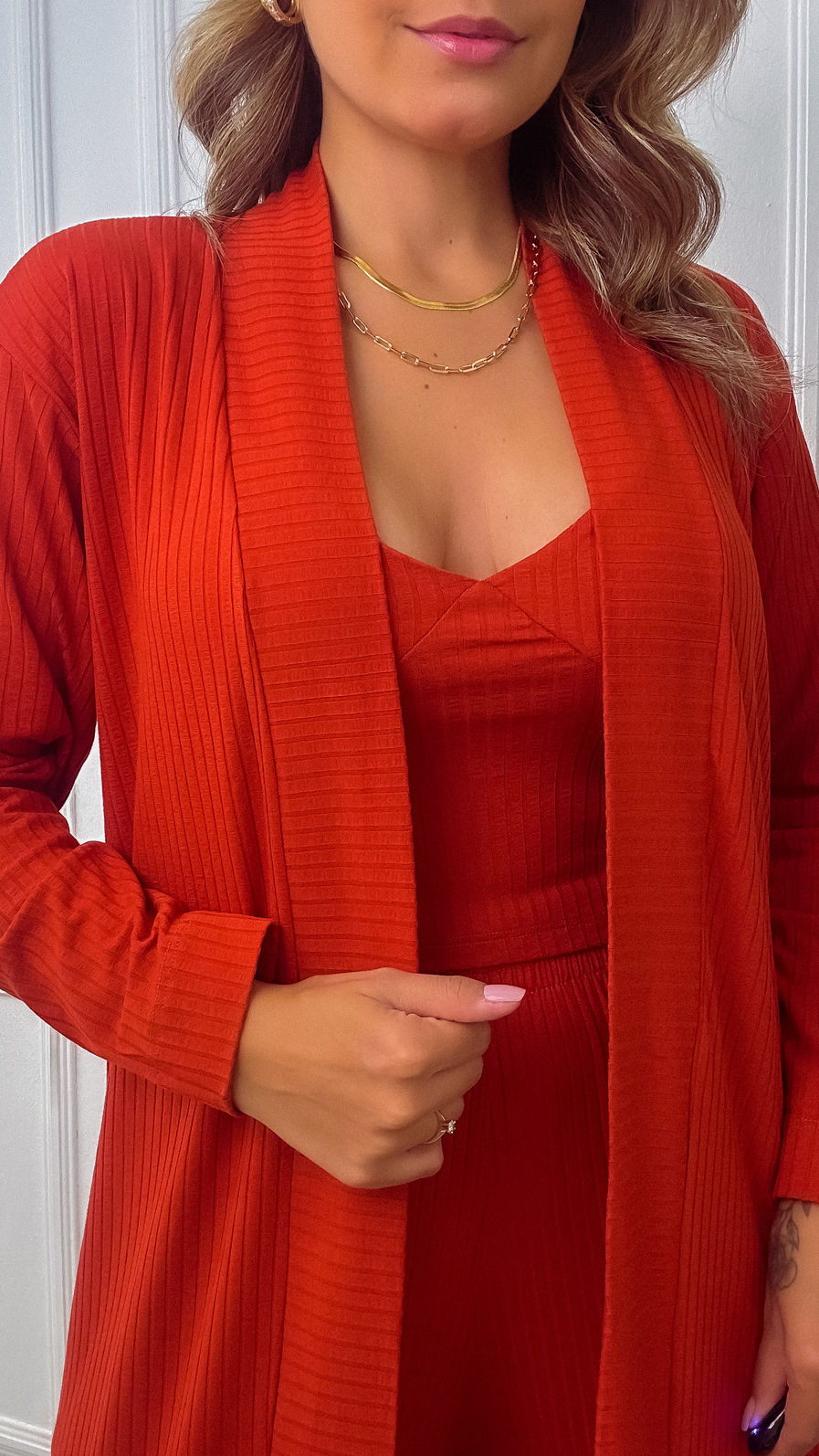 Cardigan Alongado Canelado de Viscose com Elastano - Argila Cardigan Alongado Canelado de Viscose com Elastano - Argila