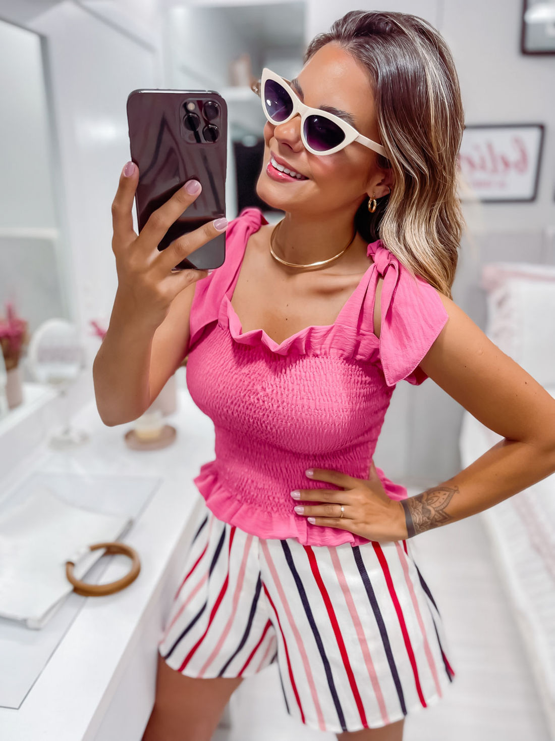 Top Rafaela em Lastex - Rosa Coral
