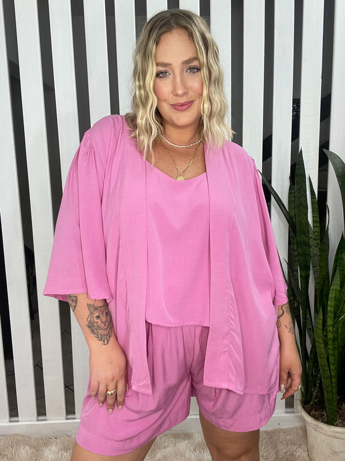 Kimono Aurora de Tecido de Viscose - Rosa Bloom