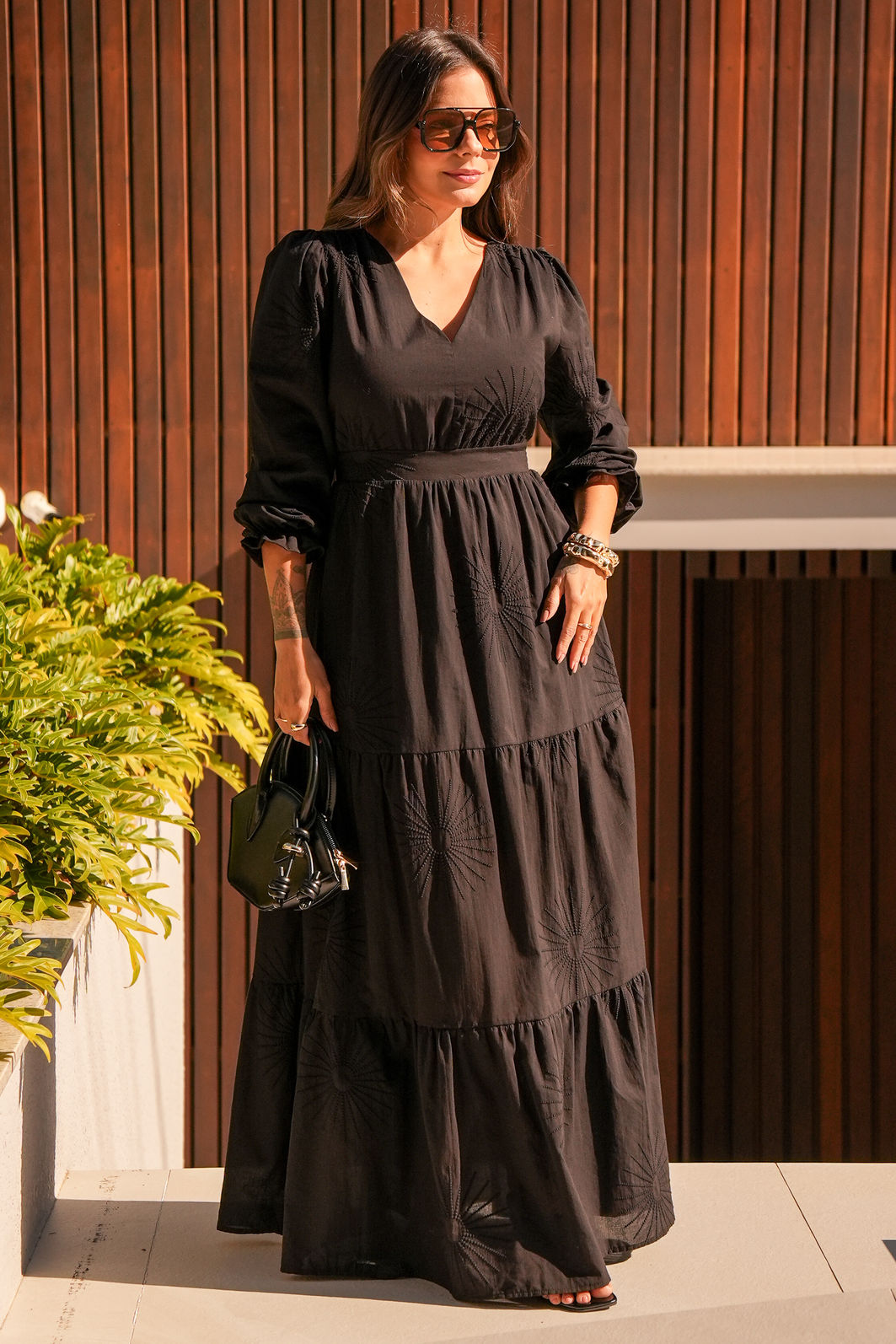 Vestido Lyra - Preto Bordado de Algodão