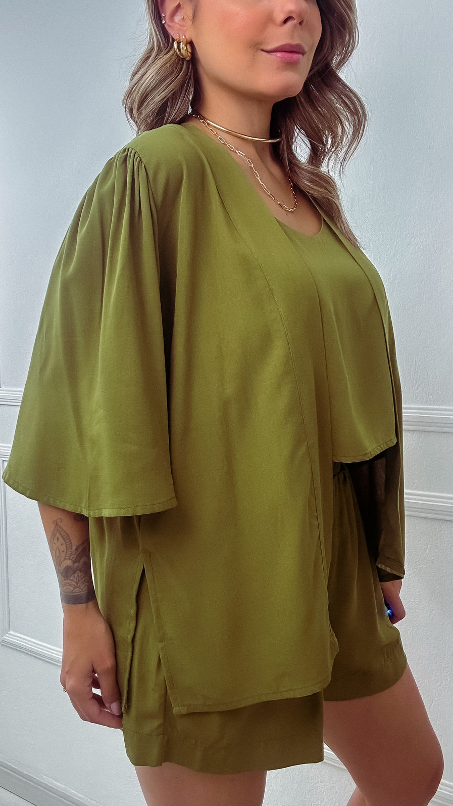 Kimono Aurora de Tecido de Viscose - Verde Abacate Kimono Aurora de Tecido de Viscose - Verde Abacate