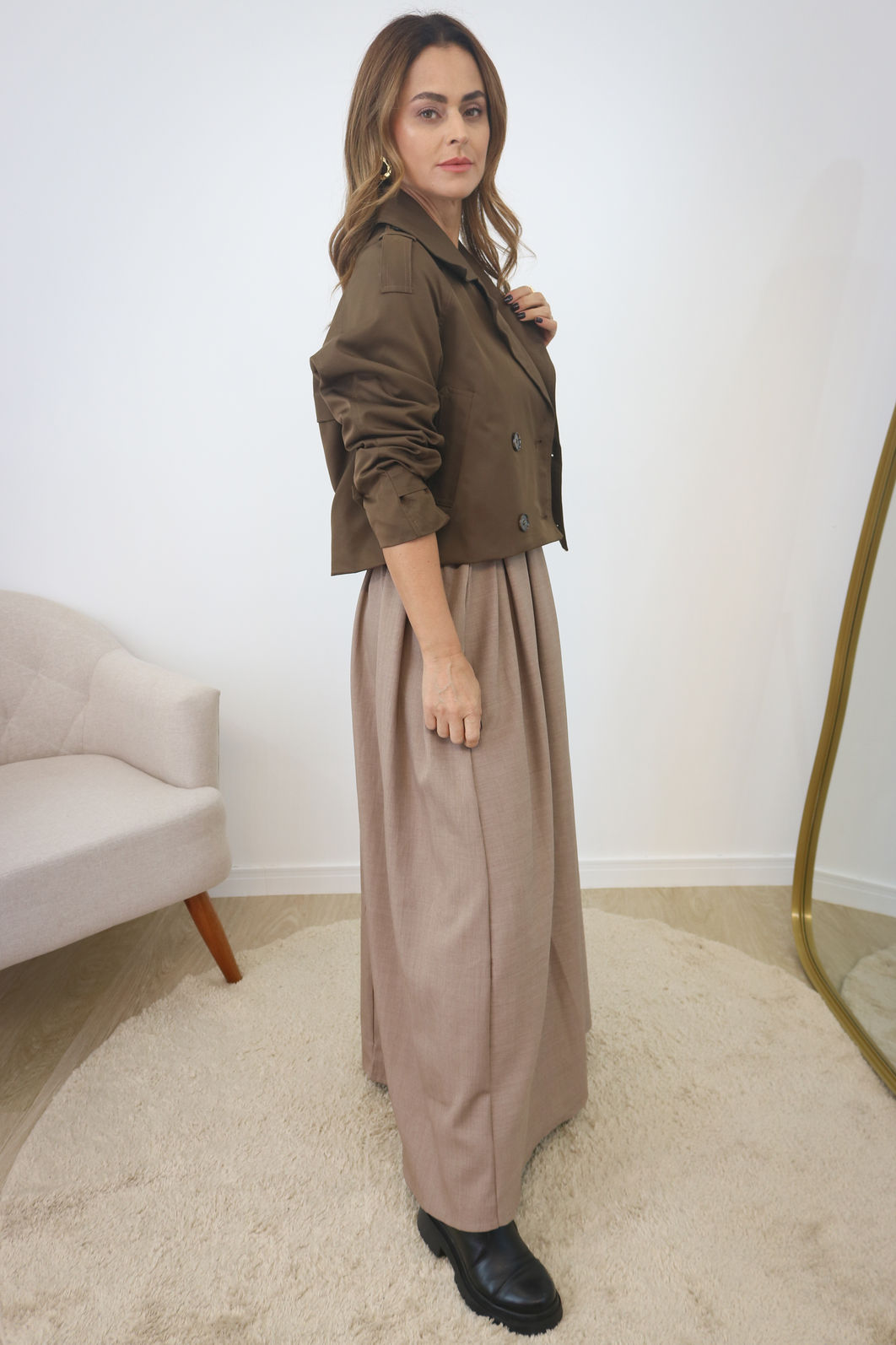 Jaqueta Modelagem Trench Coat - Café Jaqueta Modelagem Trench Coat - Café