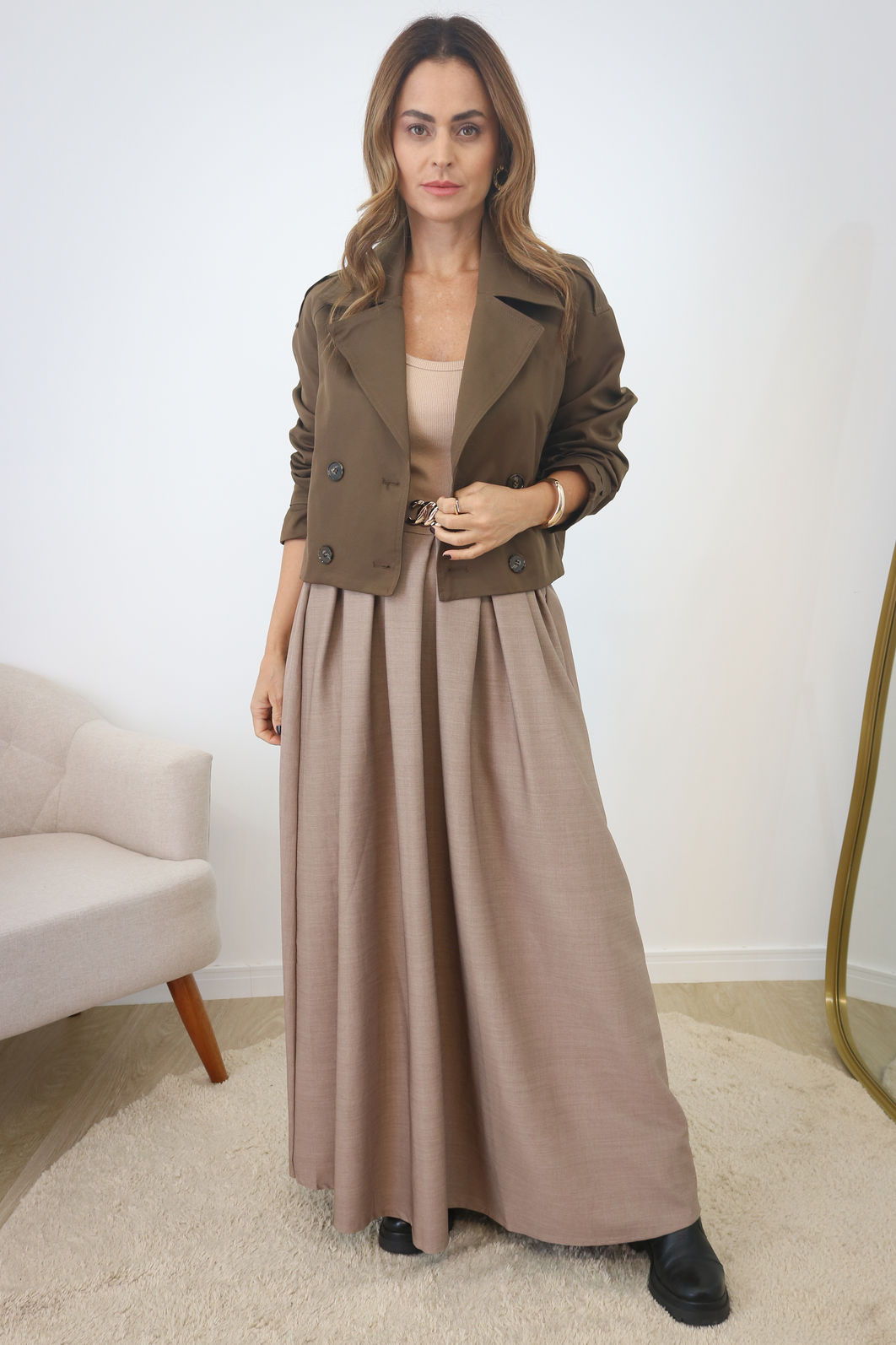 Jaqueta Modelagem Trench Coat - Café Jaqueta Modelagem Trench Coat - Café