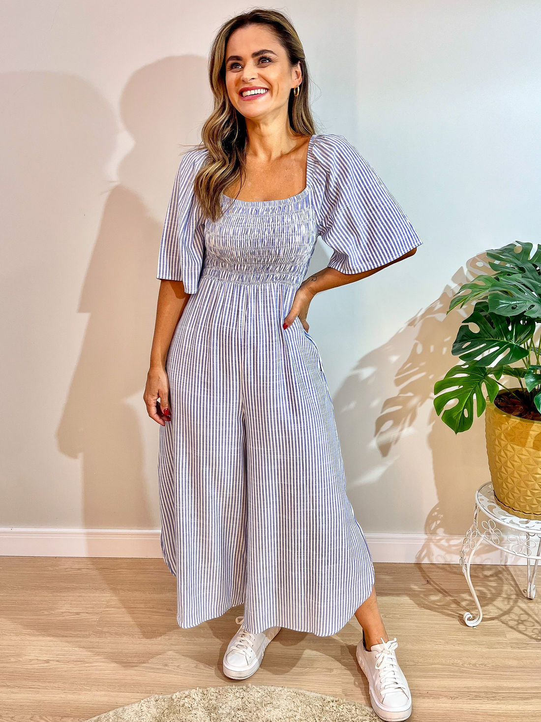 Macacão Laura - Listras Azul e Branco Macacão Laura - Listras Azul e Branco