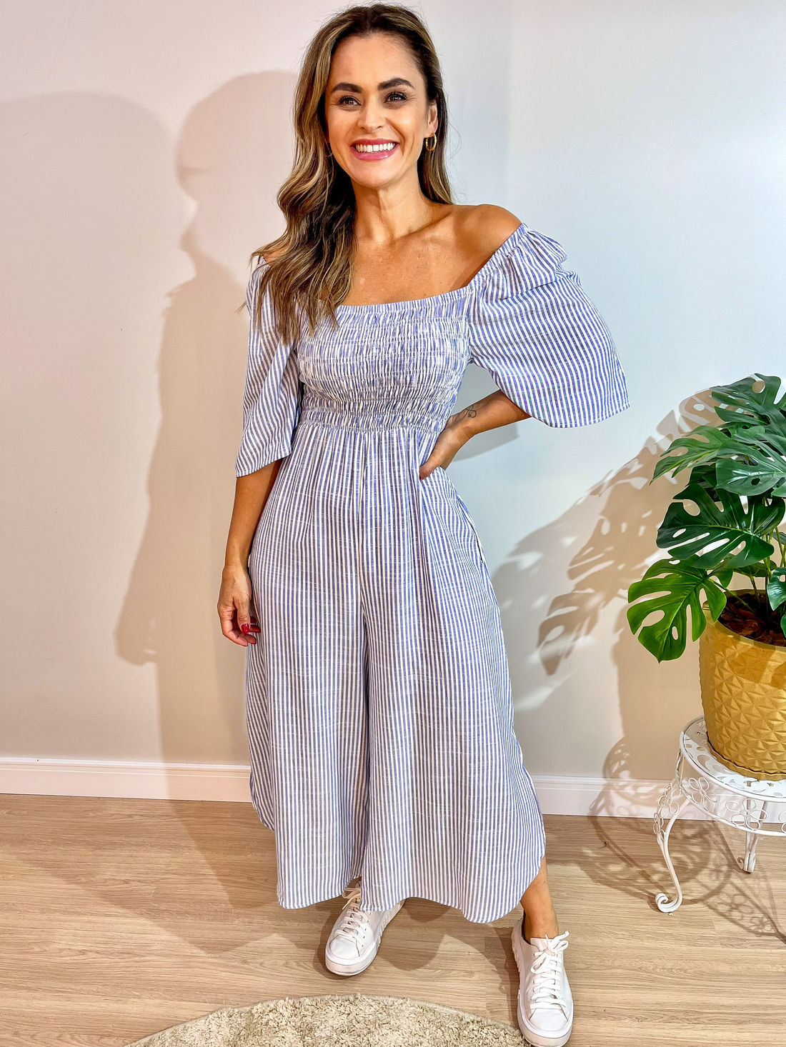 Macacão Laura - Listras Azul e Branco Macacão Laura - Listras Azul e Branco